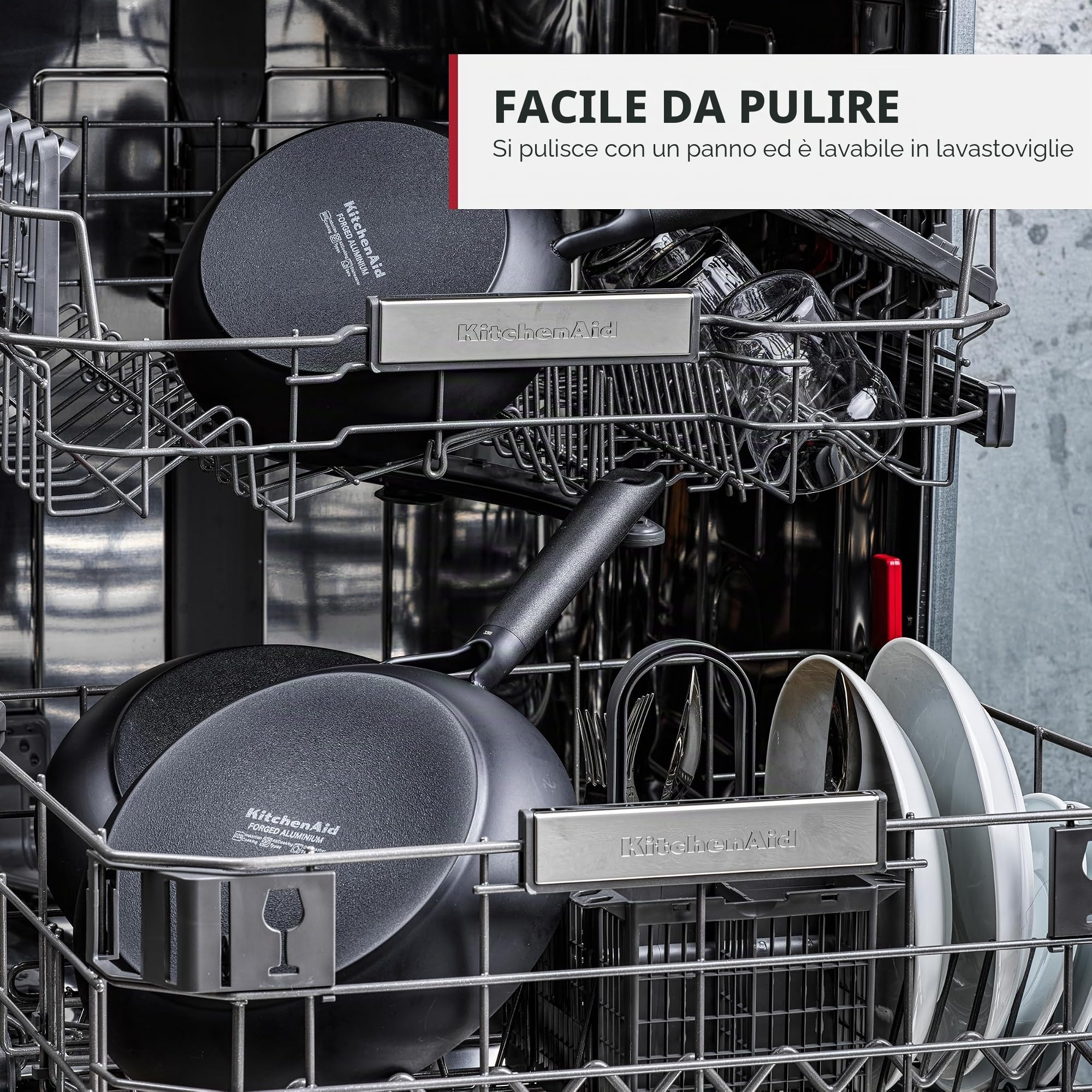 KitchenAid Padella Antiaderente In Alluminio, Adatta A Tutti I Tipi Di Fornelli, Induzione, Forno E Lavastoviglie, Nera, 24 Cm