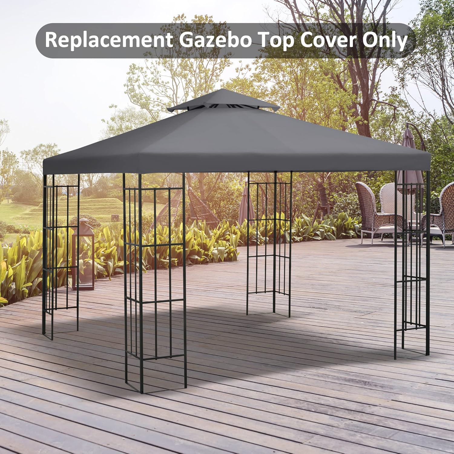 9.8' x 9.8' Gazebo Replacement Canopy, 2 Tier Top UV Cover for 9.84' x 9.84' Outdoor Gazebo, Dark Gray (TOP ONLY)