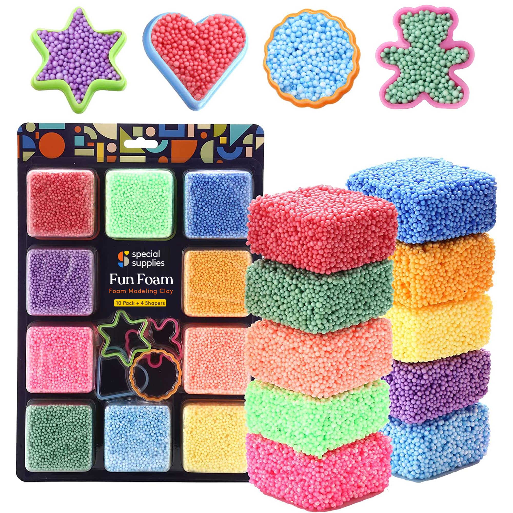 Special Supplies Fun Foam Modeling Foam Beads Play Kit, Children’s Educational Clay for Arts Crafts Kindergarten, Preschool Kids Toys Develop Creativity, Motor Skills (10-Pack)