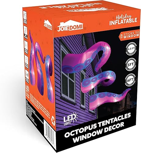 Vista 7 de Joiedomi - 3 piezas inflables de Halloween para decoración al aire libre, tentáculo inflable de pulpo con luces led integradas, decoración de Morado