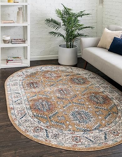 Unique Loom Nyla Collection - Alfombra de área - Princesa (5 pies 3 pulgadas x 8 pies, ovalada, amarillo mostazaazul)