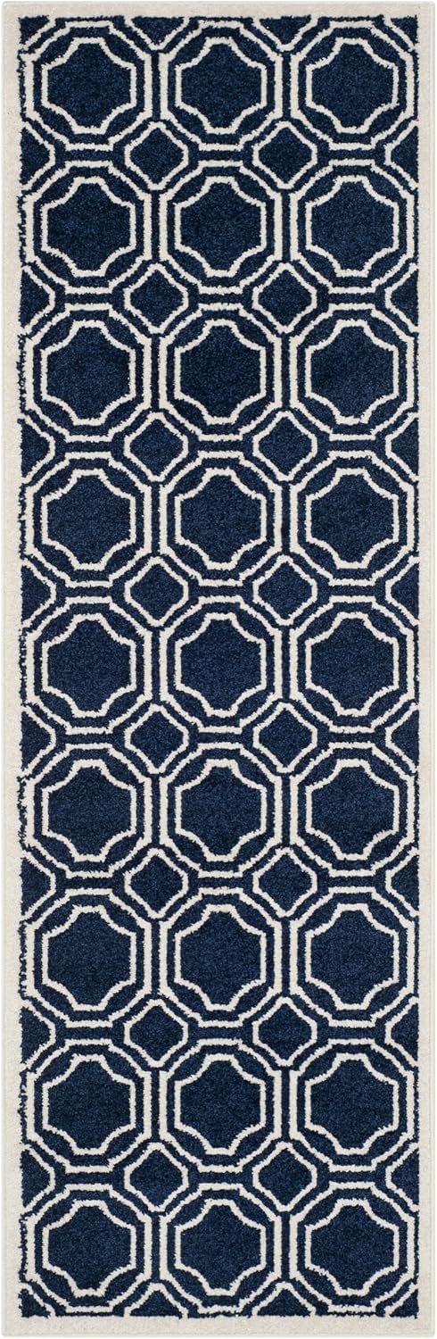 SAFAVIEH Amherst Collection Runner Rug - 2'3" x 11', Navy & Ivory, Geometric Design, Non-Shedding & Easy Care, Ideal for High Traffic Areas in Living Room, Bedroom (AMT411P)