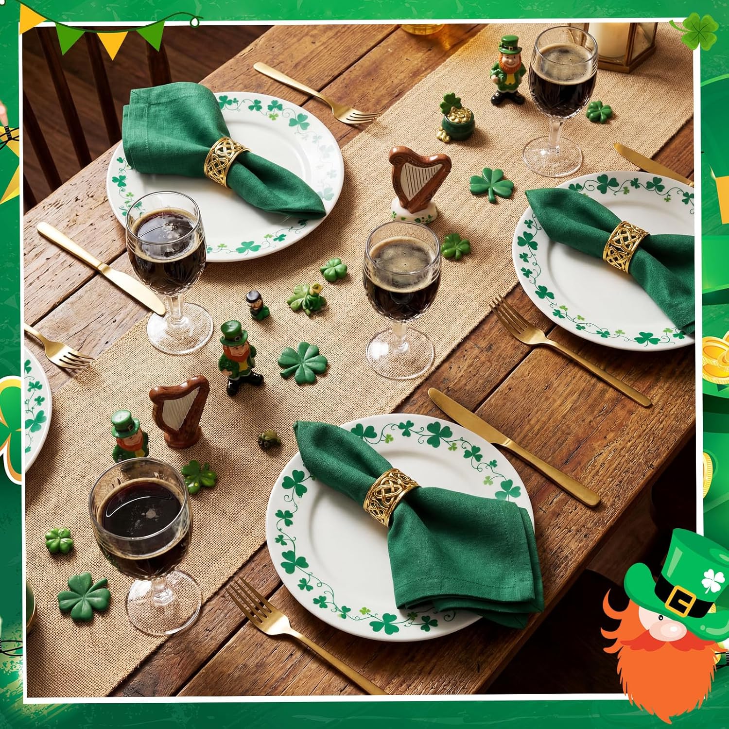 Hushee 6 Pcs St. Patrick's Day Ceramic Shamrock Plates 6 Inch Irish Dessert Platter Serving Plate Clover Leaf Salad Dishes Tableware for St. Patrick's Celebration, Dinner Party, Gift (Stylish)