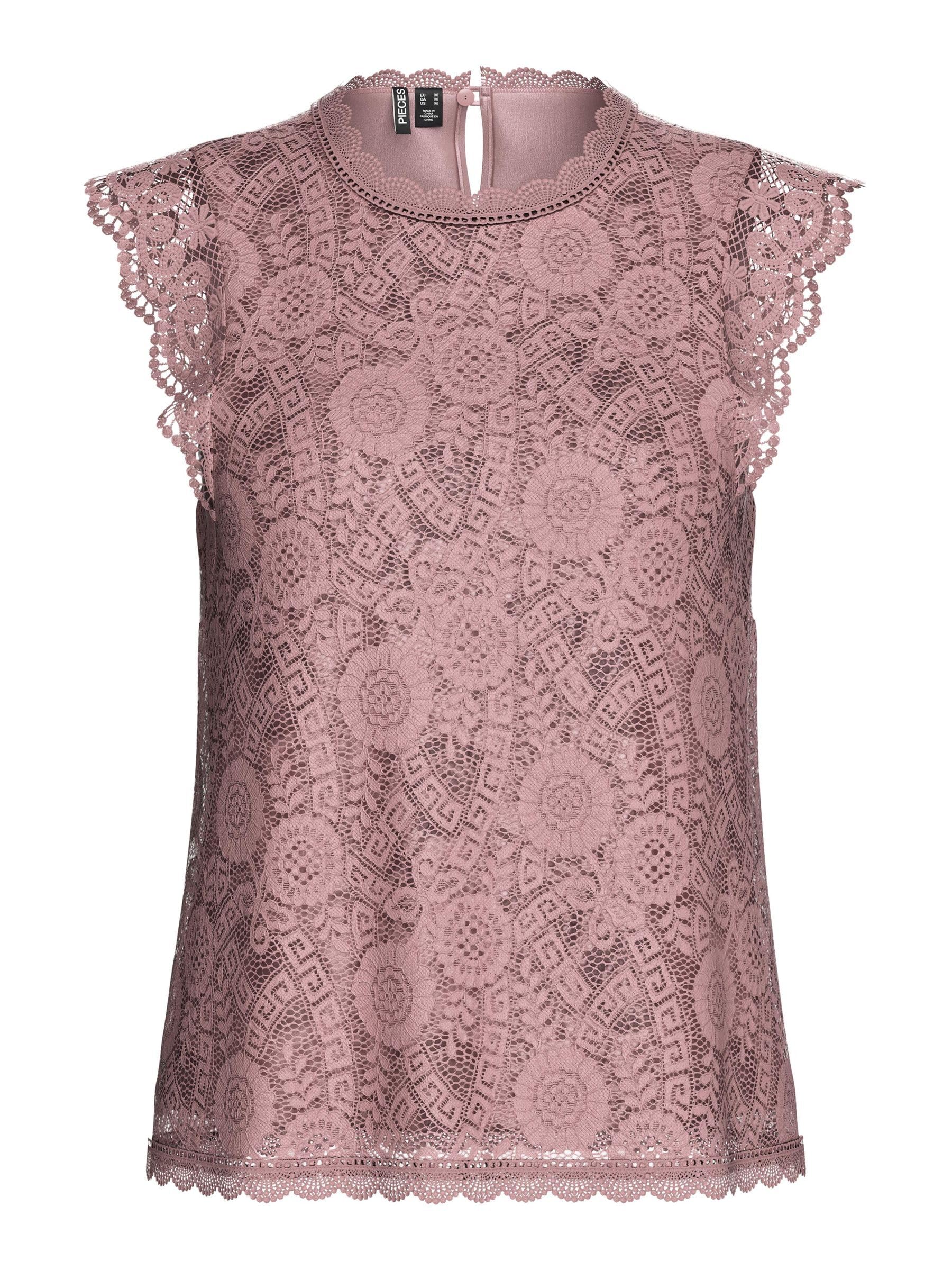 PIECES Women's Pcolline Sl Lace Top Noos Bc, Woodrose, M