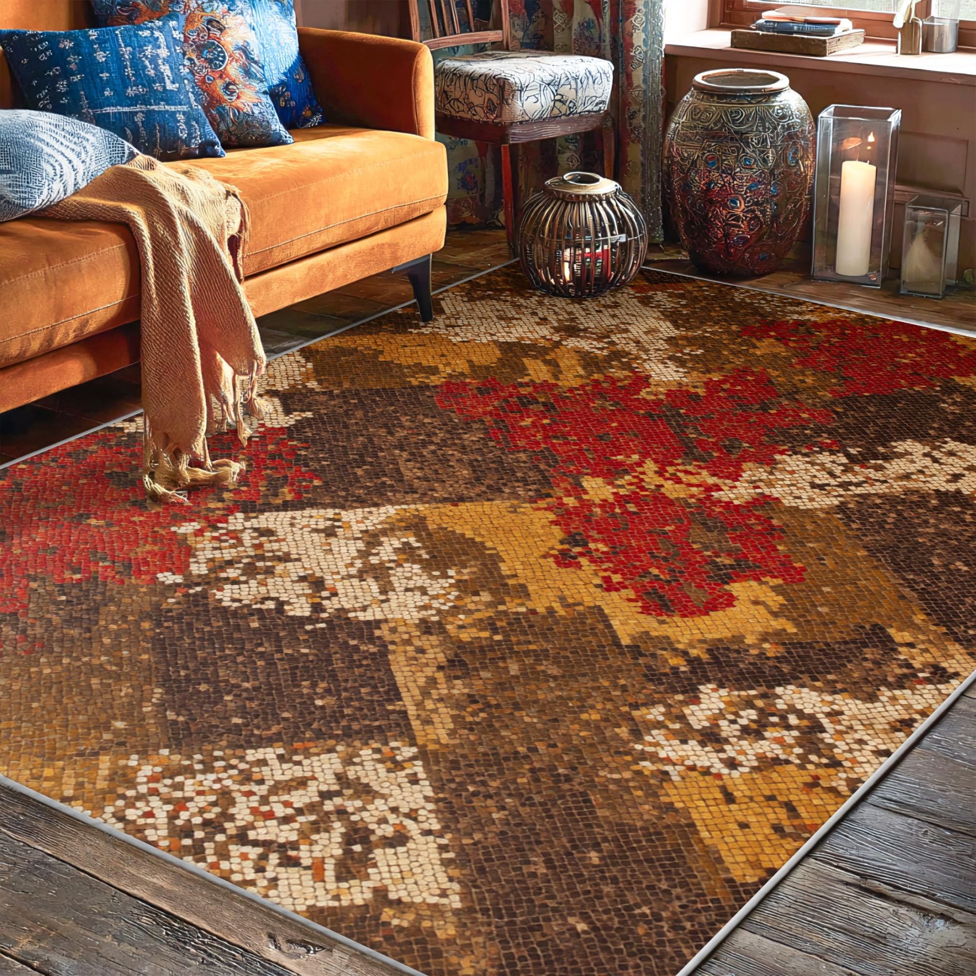 Tapis à poils courts anti-poussière motif feuilles d'automne 1.5x2.1m