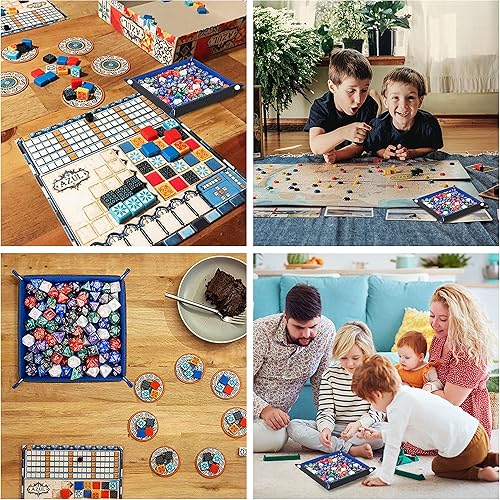 Miniatura 7 de KISLANE Bandeja de dados cuadrada plegable, soporte de dados de fieltro para DND, RPG, MTG y otros juegos de mesa (violeta, café, verde, rojo, rojo