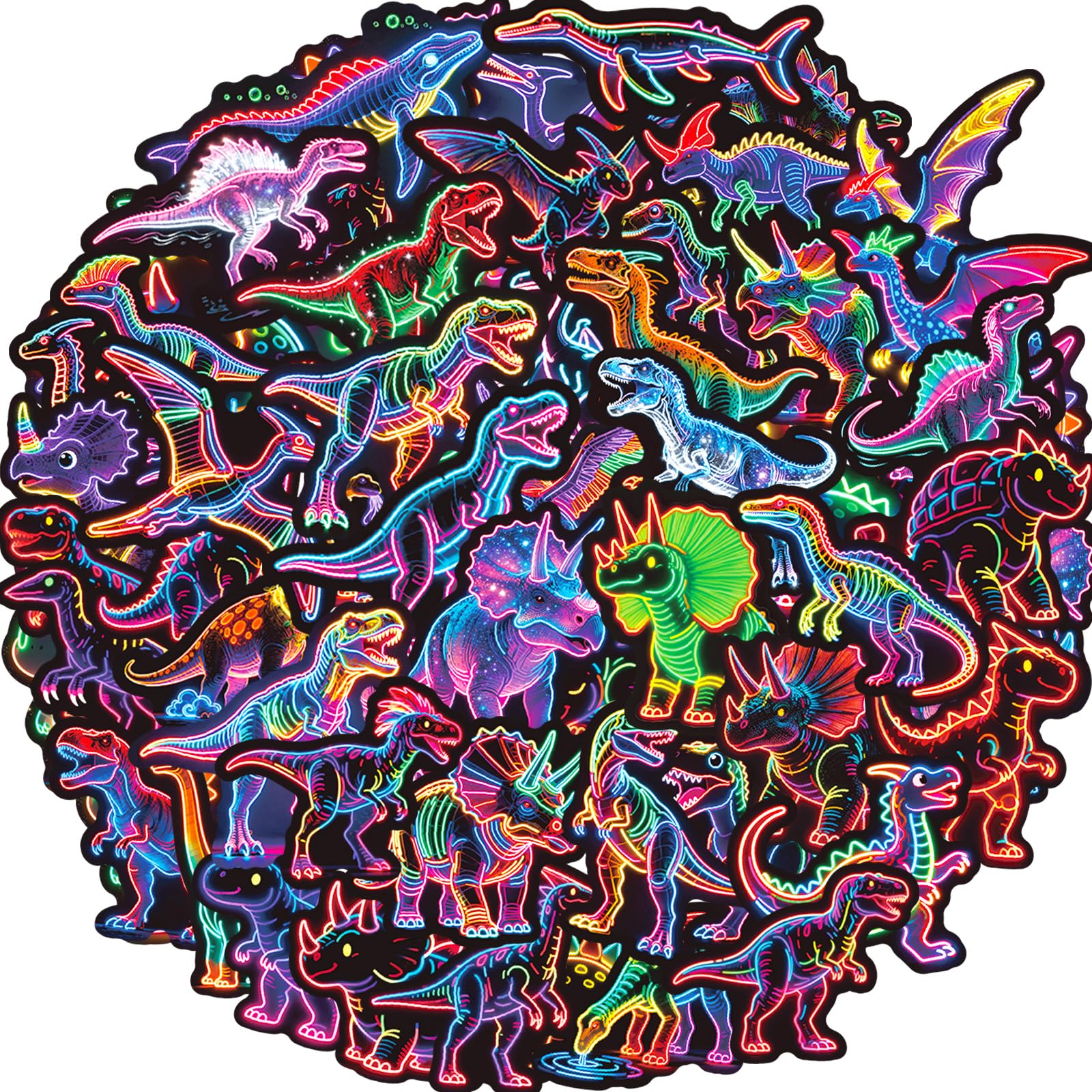 Dinosaur Stickers 56 Pcs Cool Neon Dinosaur Sticker Packs, Prizes for Kids Classroom Rewards, Waterproof Vinyl Stickers for Water Bottles Laptop Scrapbooking Skateboard Journaling Luggage Tumbler etc