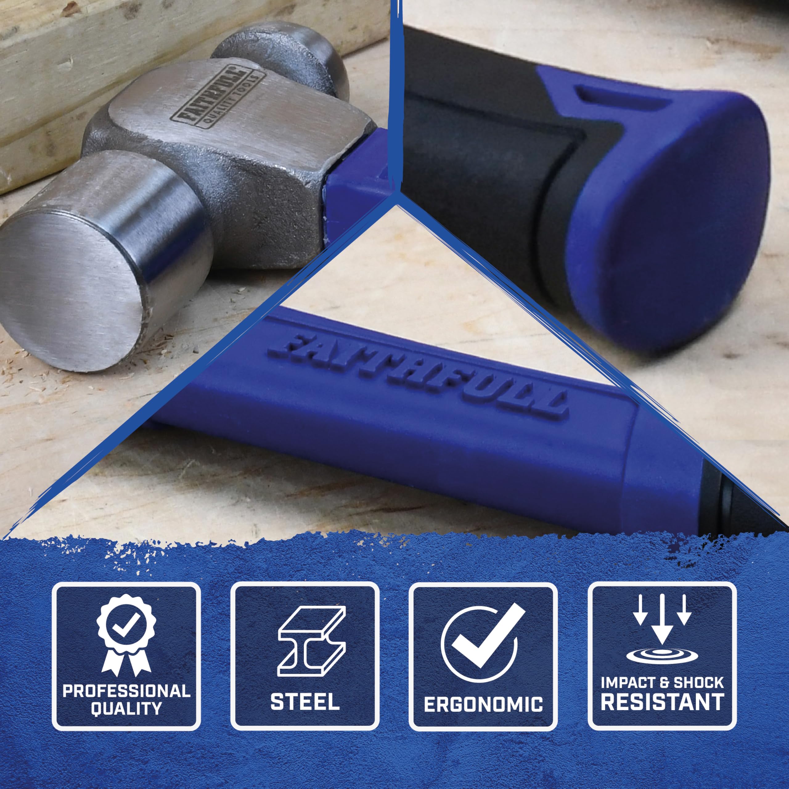 Faithfull Marteau à panne sphérique 1,36 kg – Manche en fibre de verre haute résistance avec tête en acier poli et poignée ergonomique antidérapante pour le travail des métaux, l'ingénierie, les