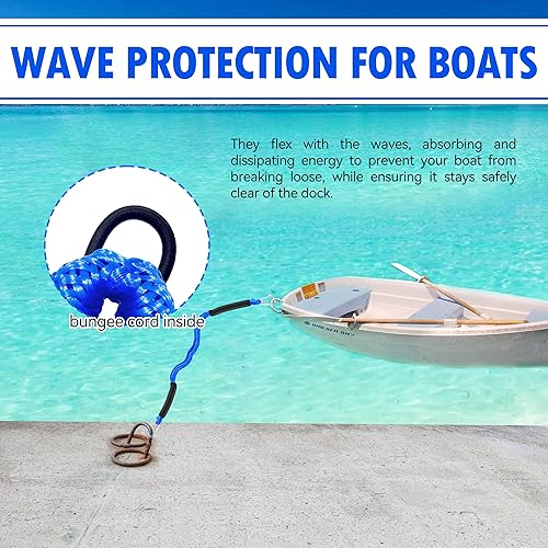 Miniatura 6 de Líneas de muelle elástico de 4 pies para barco, cuerdas de amarre para muelle (azul, dos ganchos de 4 pies)