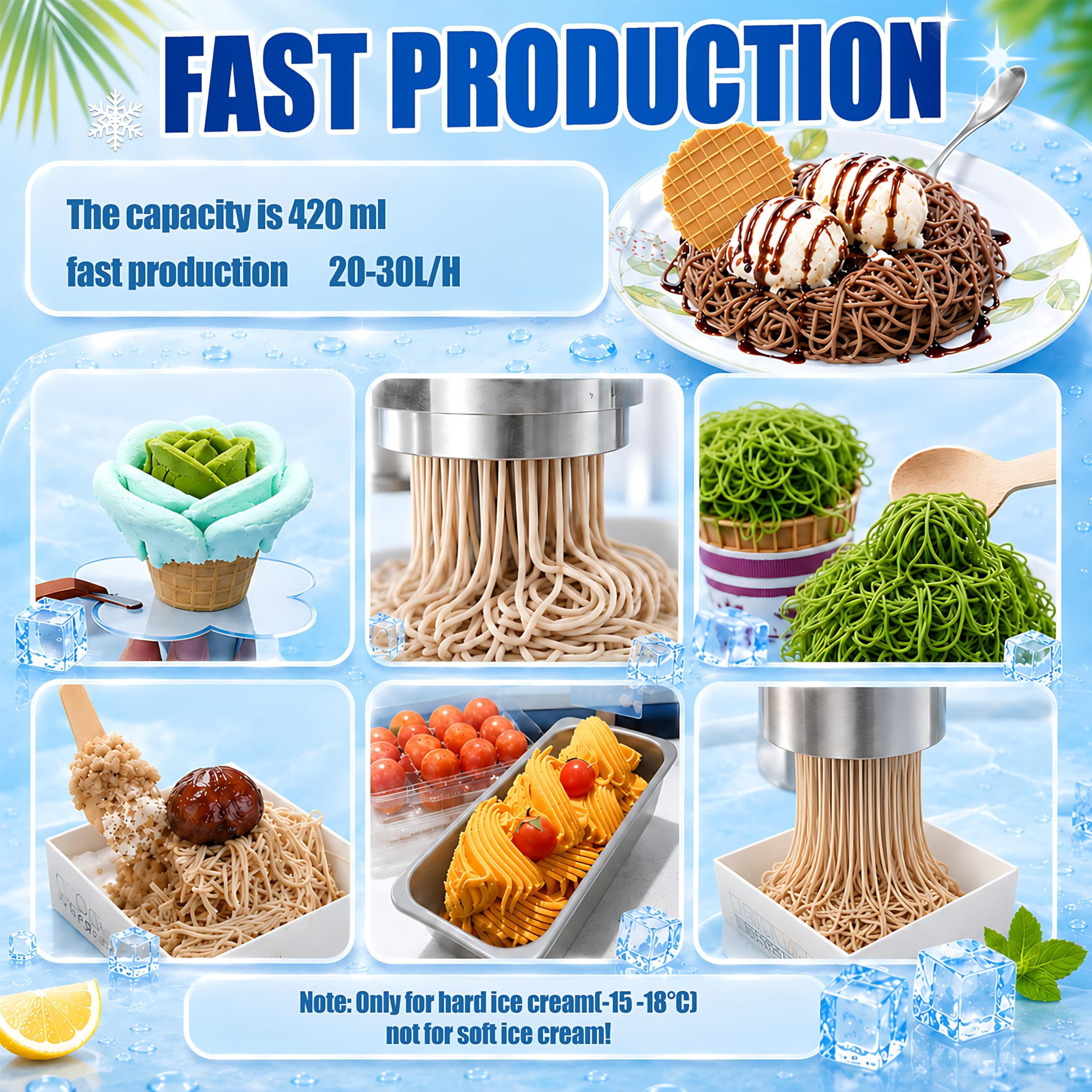 Macchina Professionale per Gelato a Spaghetti, per la Produzione di Noodles di Gelato, 110 V/220 V, con 4 stampi a Forma di Noodles, 28-30 Litri/Ora di Gelato, per gelaterie, Bar, caffè Red