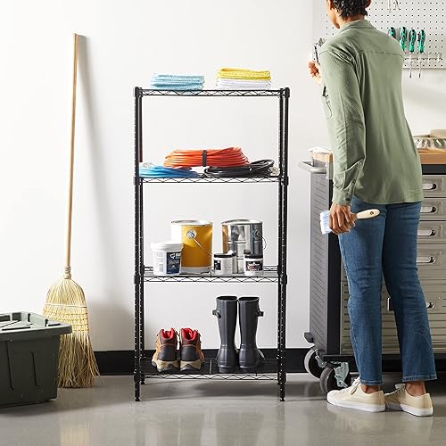 Miniatura 2 de Yaxa Basics Estante de almacenamiento de alambre de acero con 4 estantes, ajustable, resistente, fácil de montar, 13.4 pulgadas de profundidad x