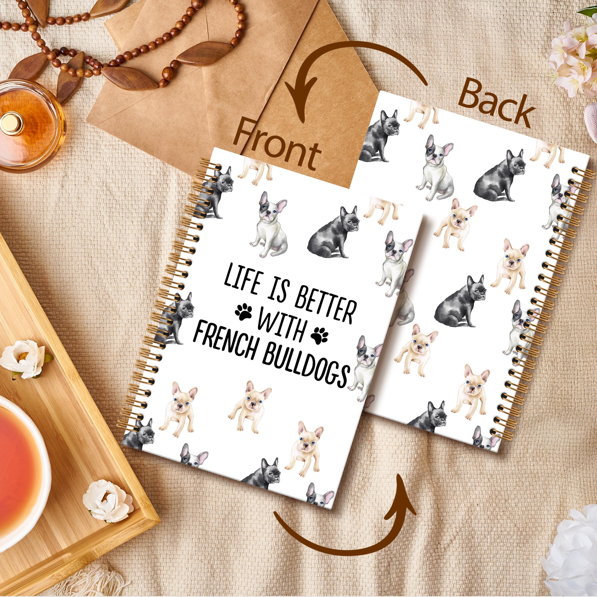 Cuaderno de perro bulldog francés, cuaderno en espiral, regalos de Frenchie, cuadernos de perros, regalos para amantes del bulldog francés, propietarios, mujeres y hombres, suministros de