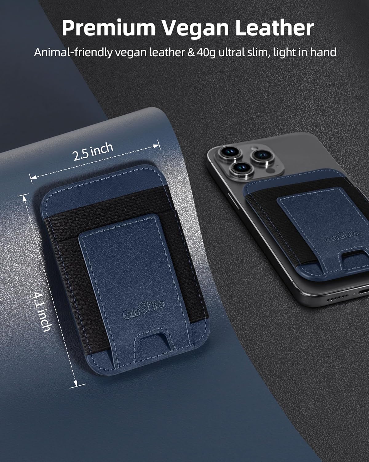 Phone Card Holder, Leather Phone Wallet Stick On, Stronger Adhesive Card Holder for Back of Phone, Credit Card Holder for Phone Case iPhone, Samsung, Android , RFID Blocking, Fit 7 Cards, Navy Blue - Image 6