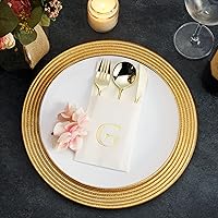 Vista 6 de Paquete de 50 servilletas con monograma con bolsillo para cubiertos, servilletas desechables de 16 x 16 pulgadas con letra M de papel de aluminio