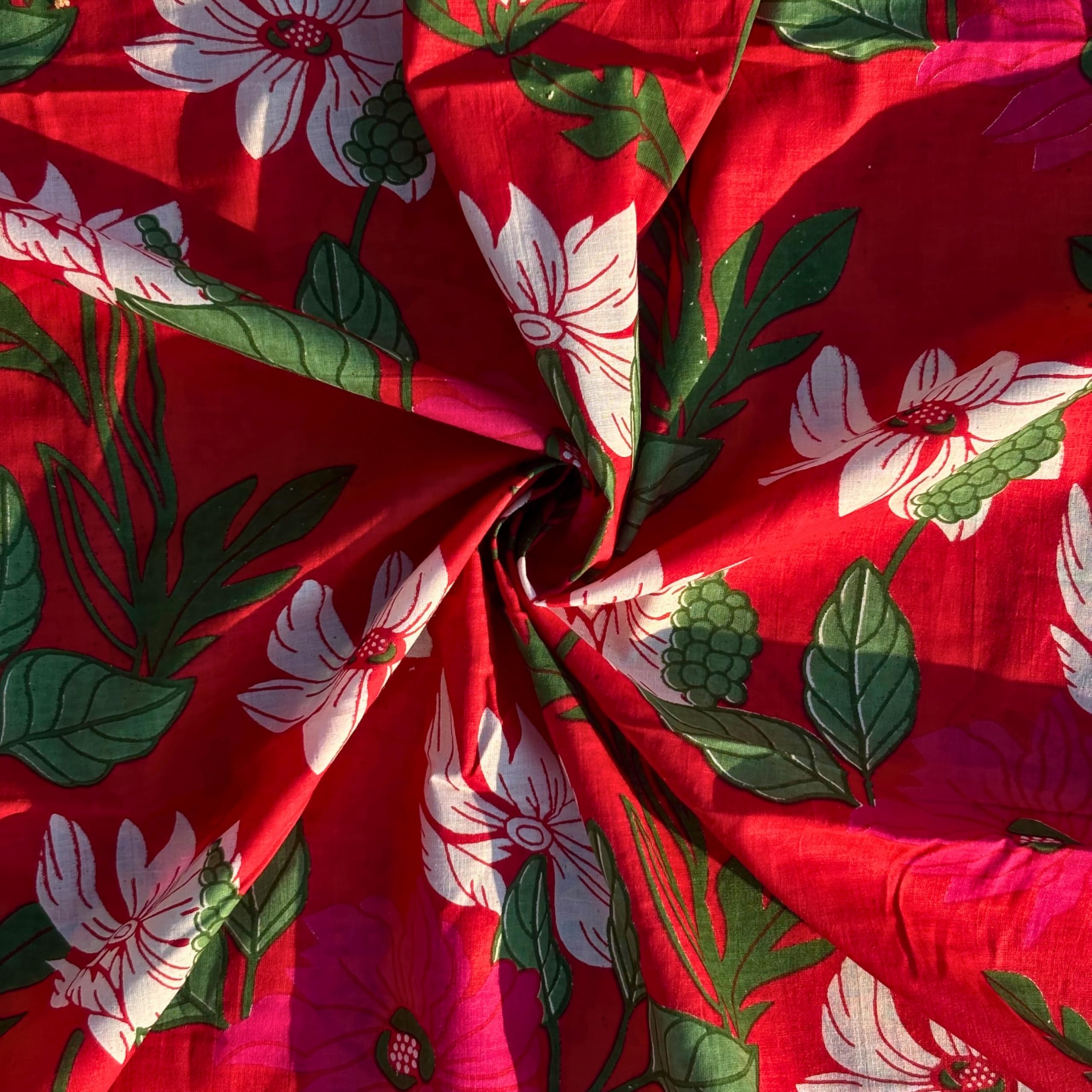 Jaipuri Hand Block Print Cotton Unstitched Jaipuri Handmade Digital Printed Fabric Material for Women Kurta/Blouse/Palazzos/Piece Material for Women’s (Red Flower 1, 2 M)-image-7