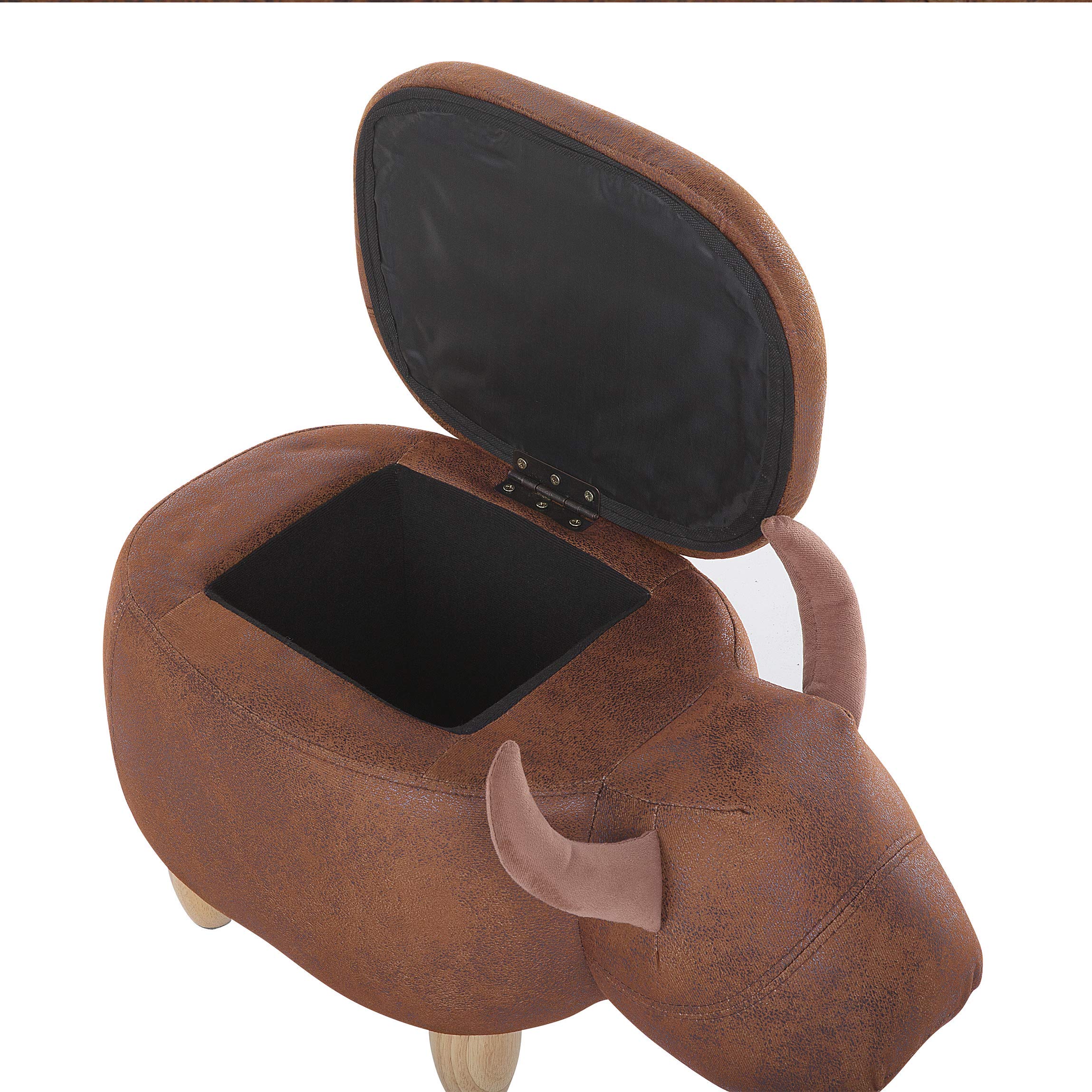 Beliani Tierhocker Kuh Kinderhocker Fußhocker Deko Hocker für Kinderzimmer mit Deckel Braun Cow
