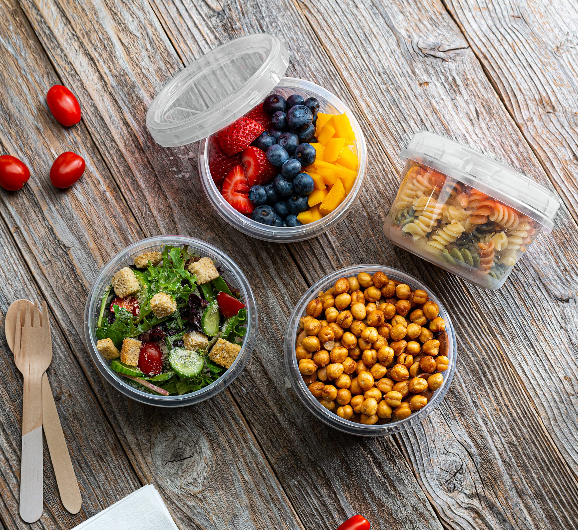 (16 onzas, paquete de 10) Cajas Contenedores de delicatesen con tapa giratoria transparente con tapas roscadas para almacenamiento de alimentos y congeladores