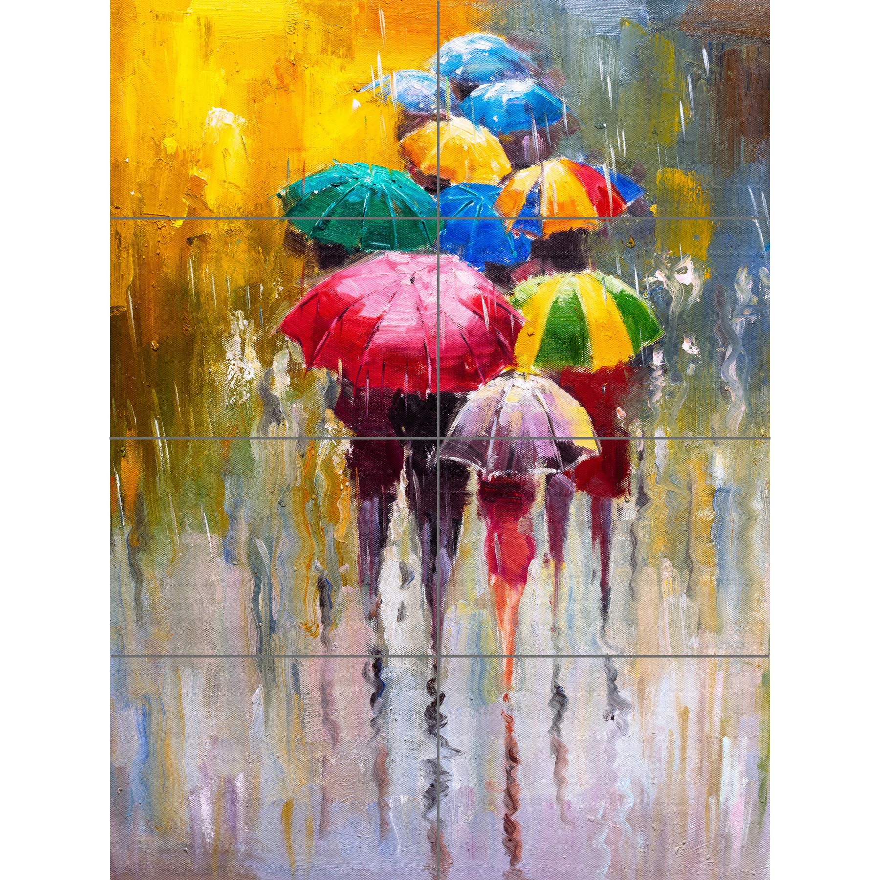 Artery8 Umbrellas In The Rain Painting XL Giant Panel Poster (8 Sections)