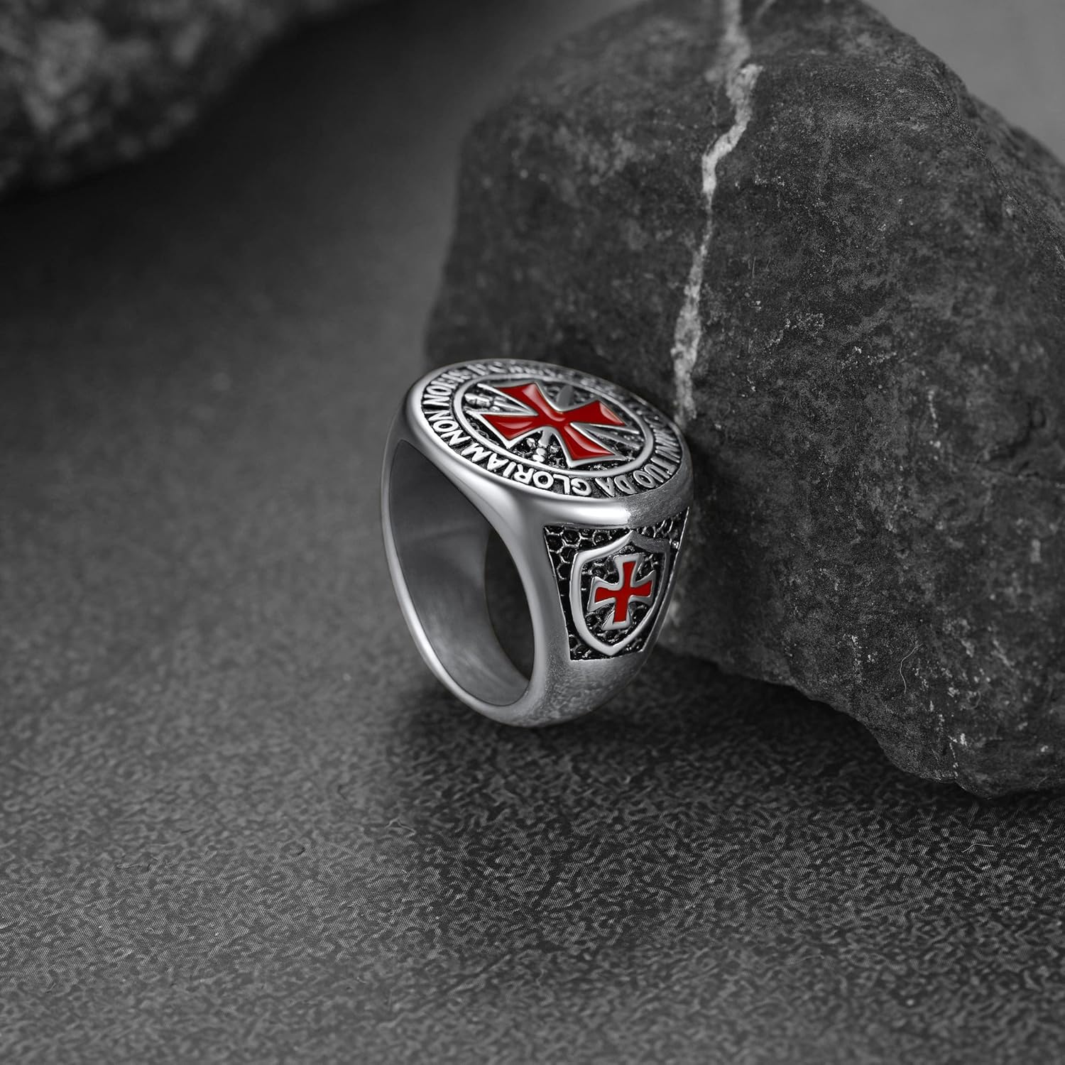 FaithHeart Mens Stainless Steel Crusader Jerusalem Cross Ring with 18K Gold Plated Two Tone Ring Size 7,8,9,10,11,12 - Image 8