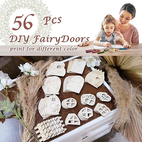 Miniatura 4 de Halandar Kit de manualidades de 56 piezas para puertas y ventanas de hadas, puertas de jardín de madera, mini vallas, accesorios en miniatura sin