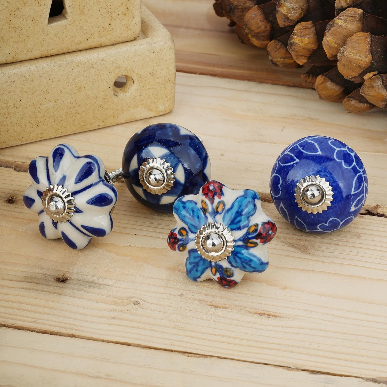 Ajuny Set of 25 Ceramic Knobs Colorful Blue for Kitchen Cabinets Bathroom Cupboards Dresser Drawers Chest Handmade Pottery Decorative Knobs