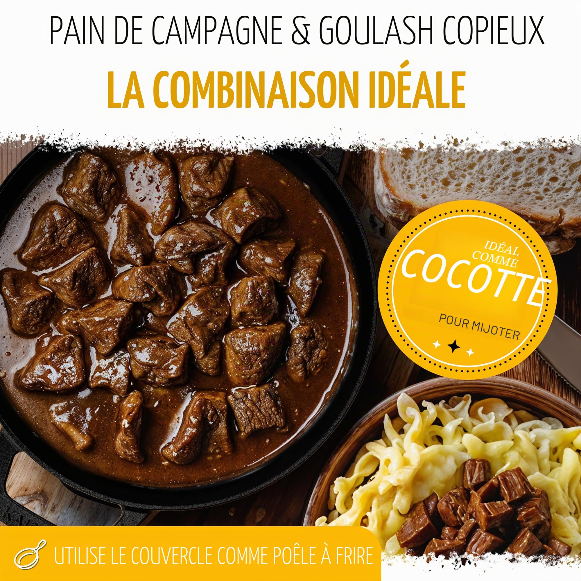 KAISERTAL Casserole en fonte de 26 cm avec panier de fermentation – Moule à pain en fonte – Pot à pain avec couvercle – Casserole en fonte comme accessoire de cuisson du pain, casserole à pain