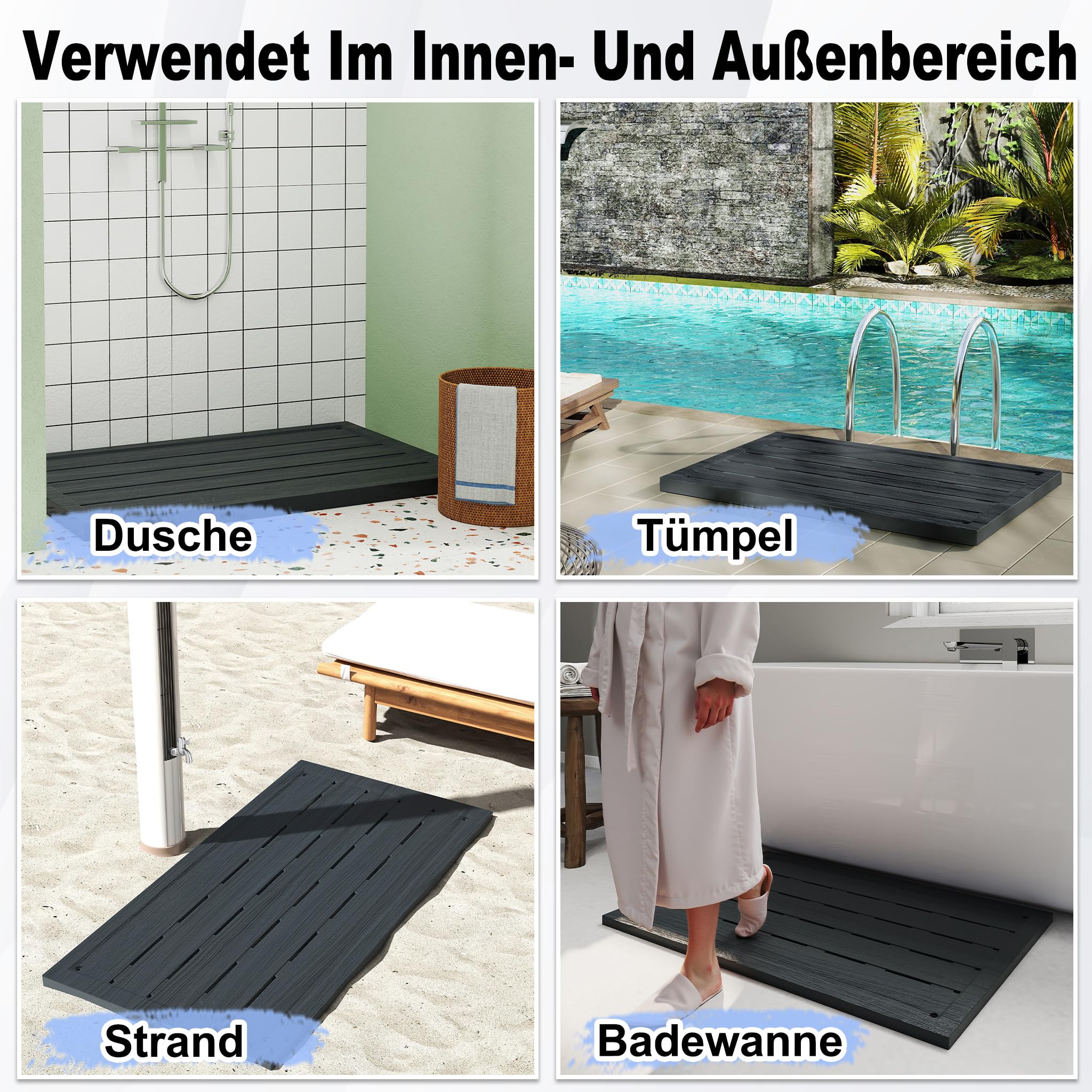 FIVMEN Élément de sol en plastique pour douche solaire, douche de jardin, douche extérieure, plaque de sol, antidérapante, protection UV, pour douche de piscine, échelle de piscine, 100 x 65 x 4 cm
