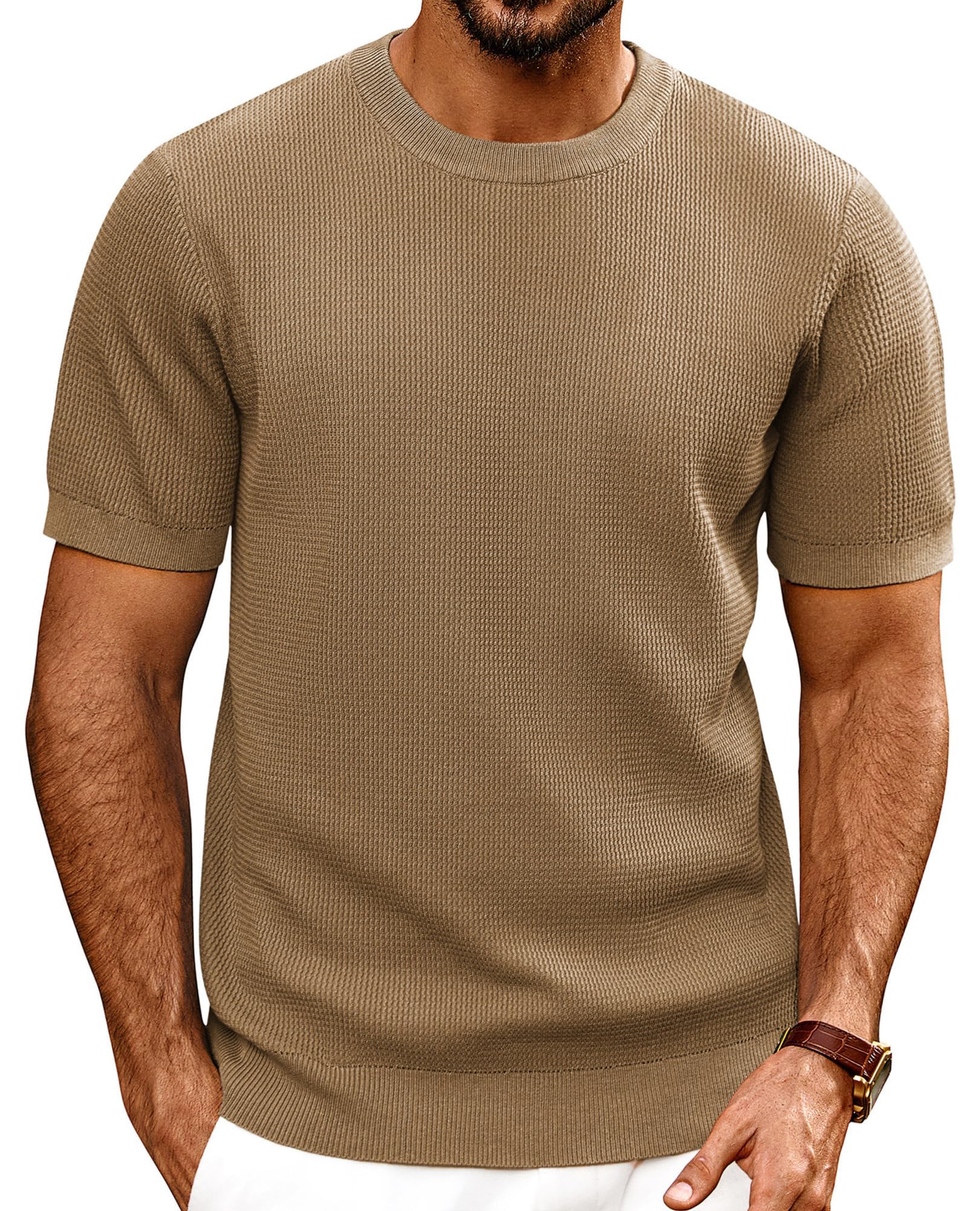 PJ PAUL JONES Mens T-Shirts Knit Short Sleeve Crewneck Shirt Casual Textured Pullover Tees