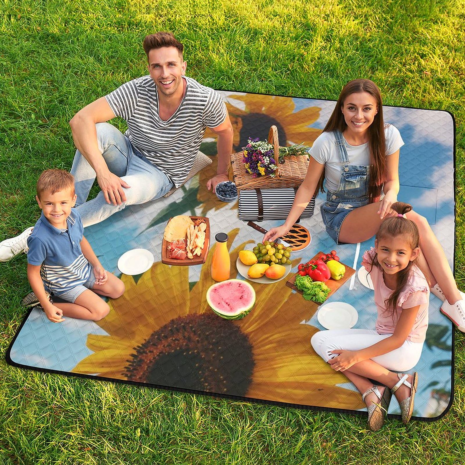 3D Impression SunFleurs in The Sun Couverture Pique Nique Tapis De Plage Anti Sable Matelas De Plage Tapis Picnic pour Jardin,Nappe, BBQ, Randonnée 200x200cm