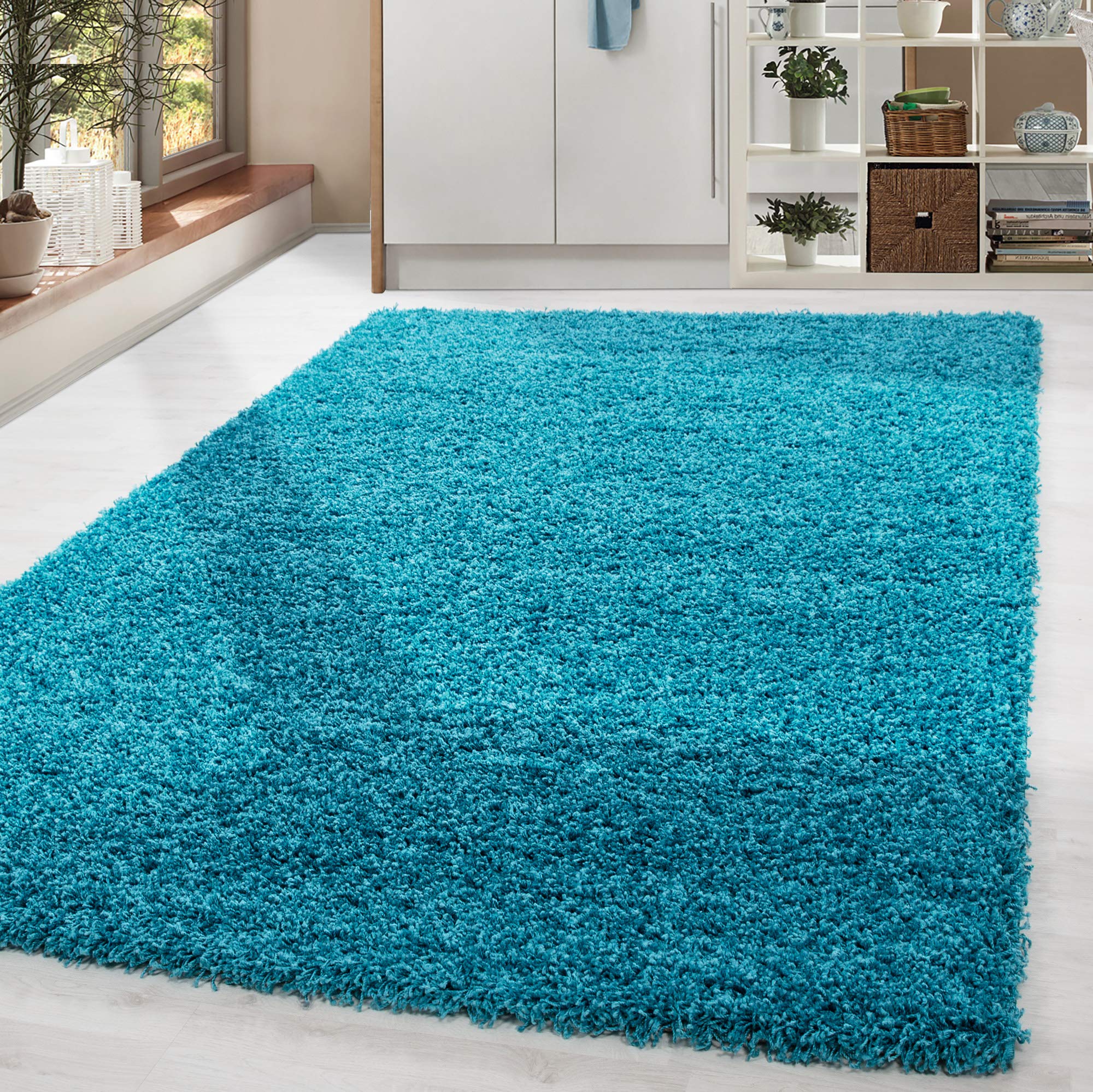HomebyHome Alfombra Salon Peludo de Pelo Largo Turquesa 160x230 cm - Alfombras de Habitacion Sala de Estar Modernas Suave y Esponjoso - Alfombras Dormitorio Moqueta Cocina Infantil Rectangular