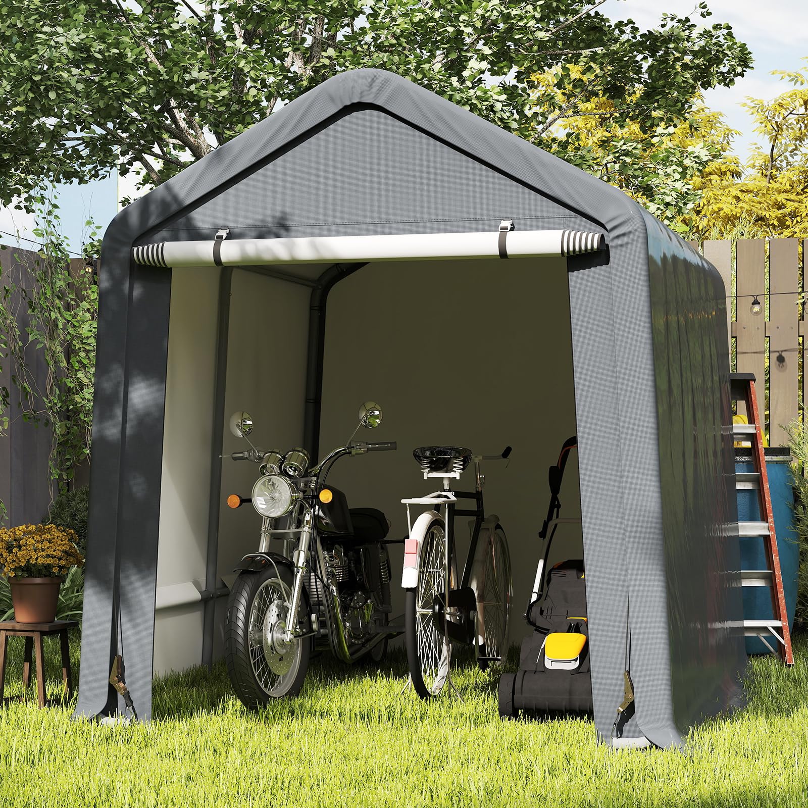 COSTWAY Gerätehaus 195x240x214cm, Fahrradgarage Geräteschuppen Zeltgarage Garagenzelt Gartenschuppen Lagerzelt Fahrradschuppen Gerätezelt Aufbewahrungsgarage Allzwecküberdachung