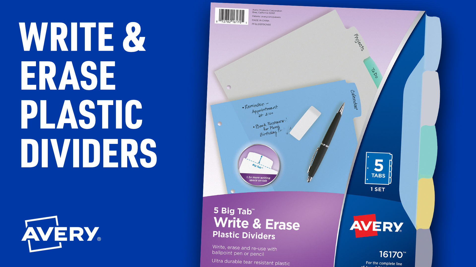 Amazon.com : Avery Durable Plastic 8 Tab Write & Erase Dividers