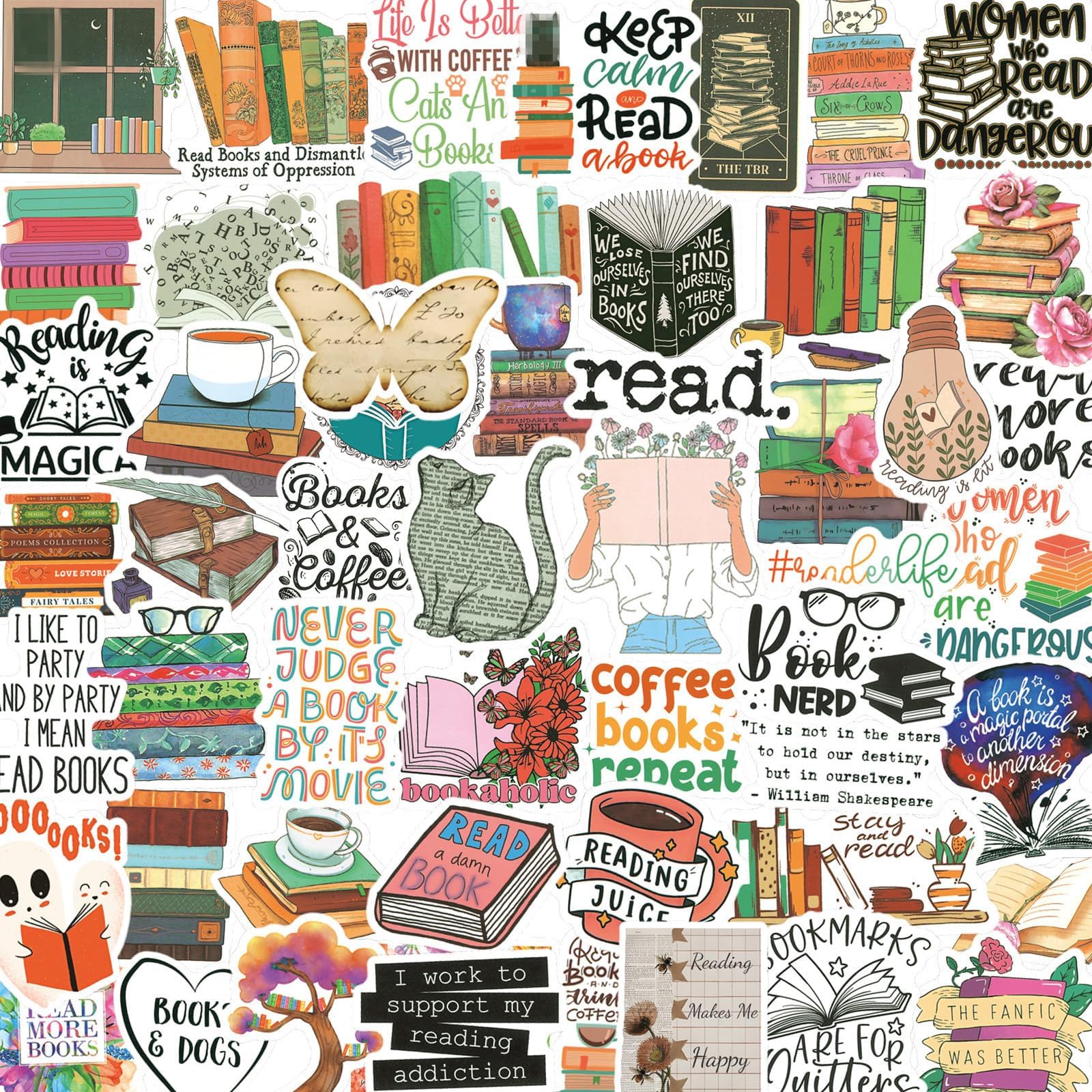 200PCS Book Stickers for Kindle, Bookish & Booktok Reading Stickers for Water Bottles, Laptops, Phones - Vinyl, Waterproof for Book Lovers, Teens & Adults