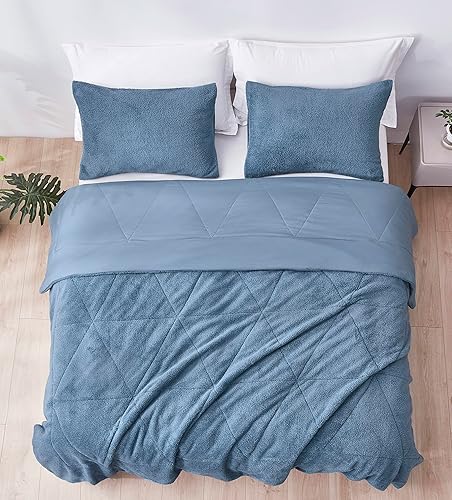 Miniatura 2 de Chezmoi Collection Zane - Juego de edredón Sherpa de 2 piezas, juego de ropa de cama reversible de microfibra lavada de doble cara, tamaño