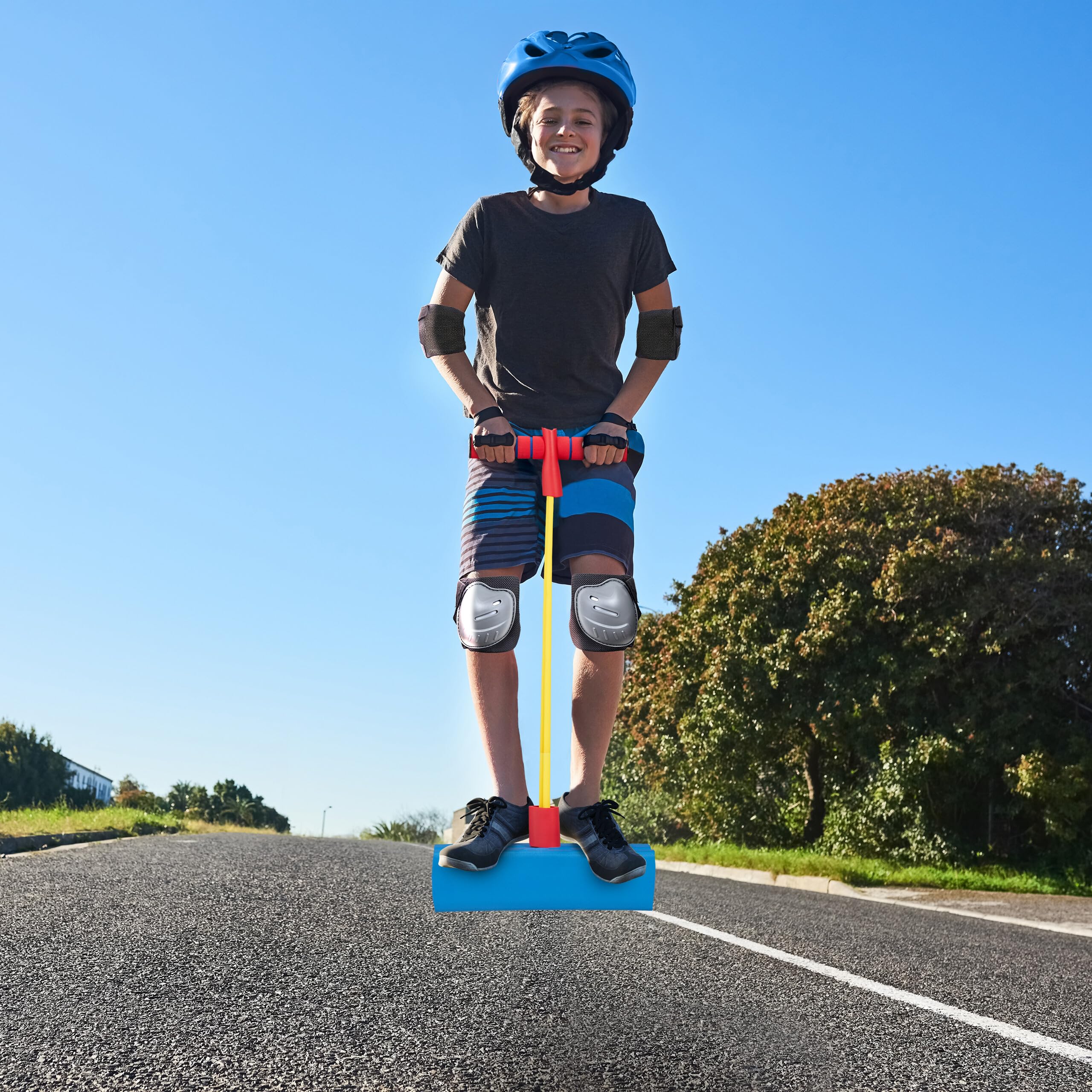 Relaxdays Pogo Jumper pour Enfants, jusqu'à 80 kg, Saut, Bungee, siffleur, Mousse, coloré, 42 x 22 x 10 cm