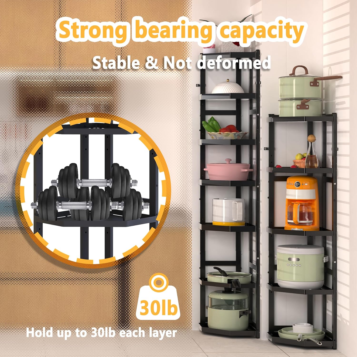 7-Tier Multifunctional Adjustable Pan & Pot Rack for Kitchen, Pan Organizer, Pot Organizer Organization & Storage, Pot Lid Organizer (Corner 7-tier wall mount)