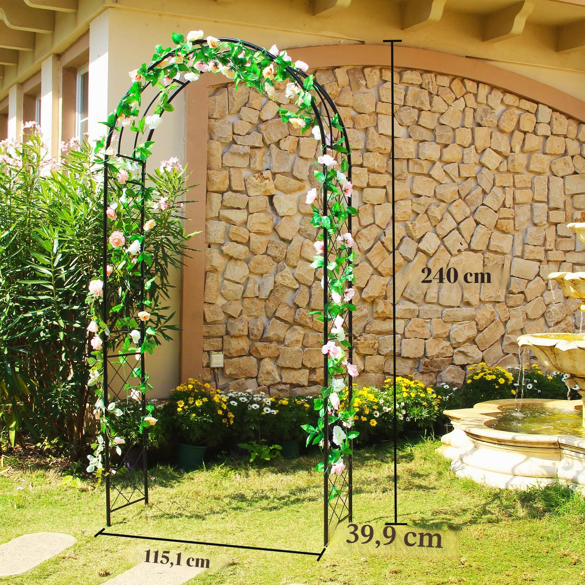 GARDEN Arche de Jardin en métal pour Plantes, Mariage Arche Arceau à rosiers Tuteur Colonne de Jardin,Jardin métal Arche Plantes Grimpantes Métal 240 x 115 x 40 cm Noir