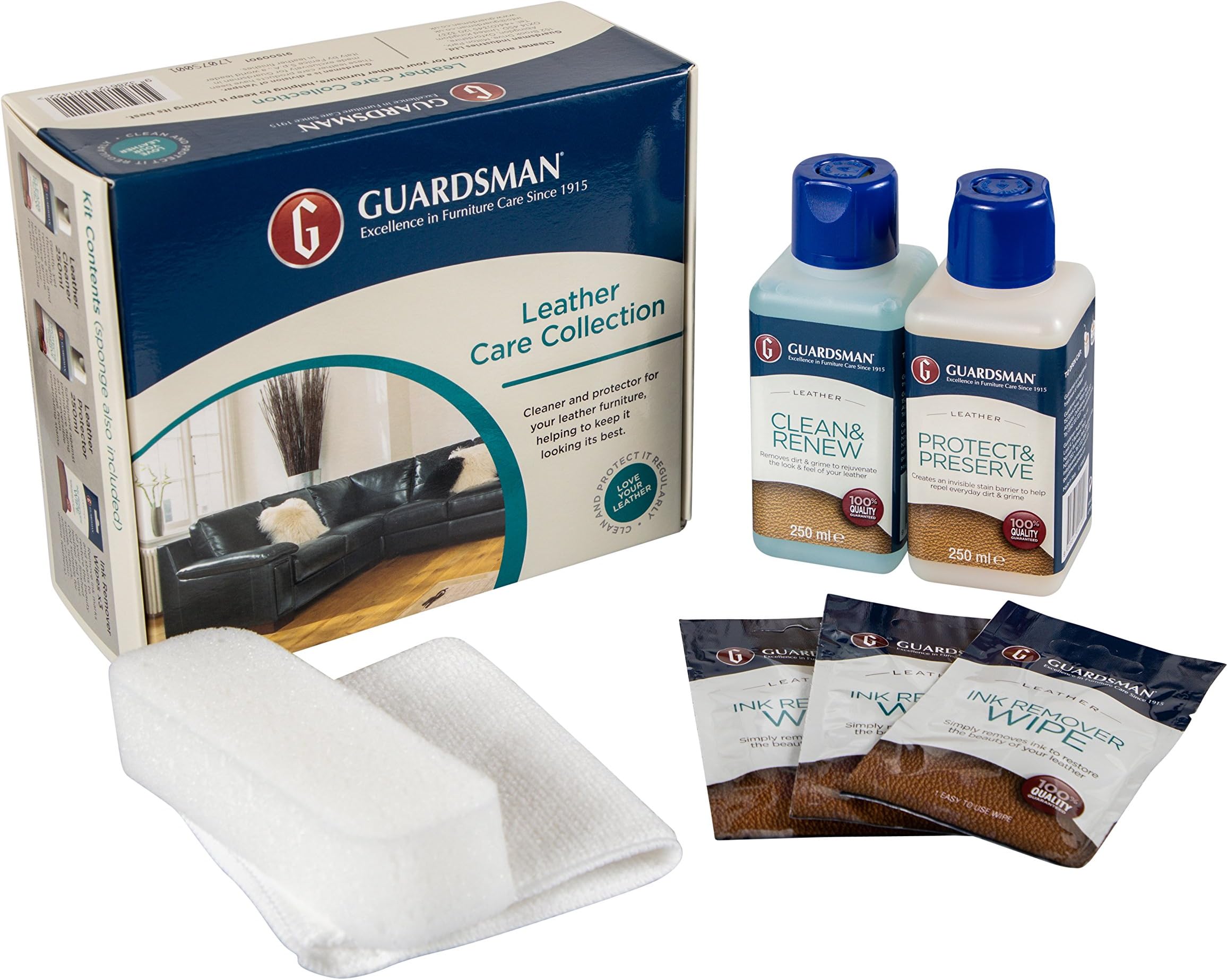 Leather Cleaner - Guardsman Leather Care Collection - Leather Cleaner, Leather Protector, Ink Remover Wipes