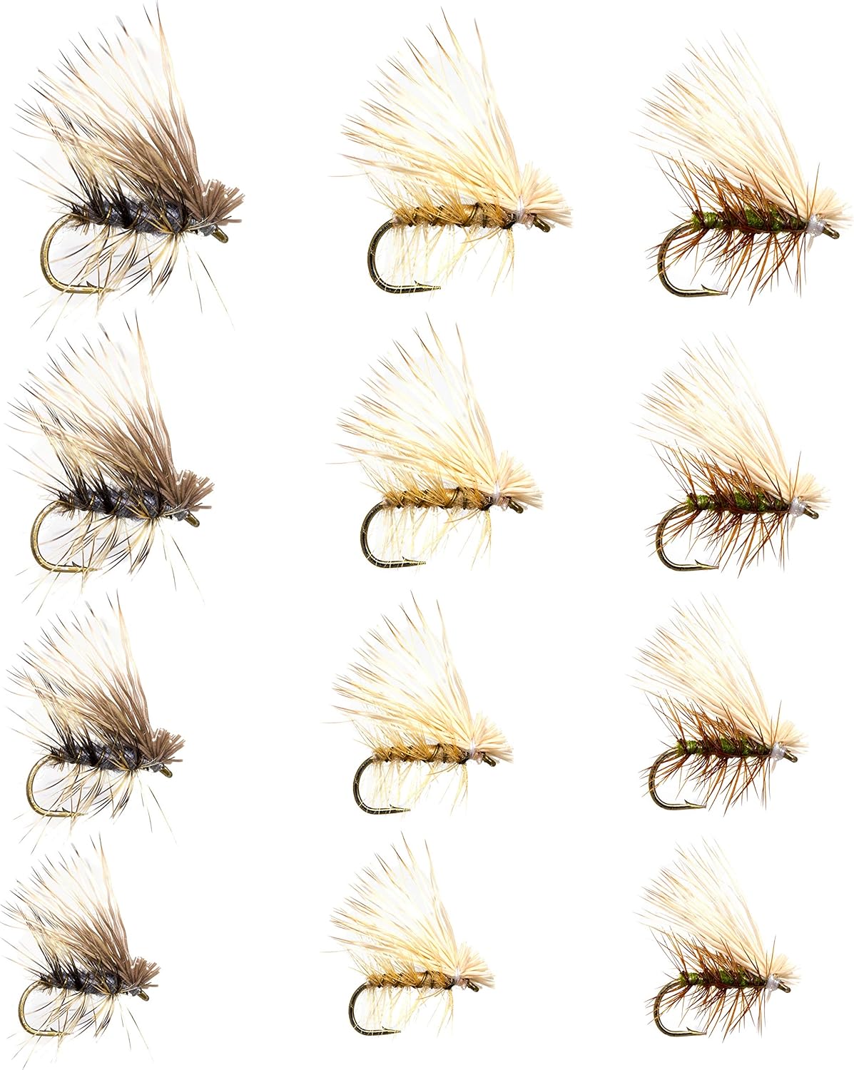 12 Elk Hair Caddis Classic Trout Dry Fly Assortment | Dry Fishing Flies | Size 12, 14, 16, 18 : Sports & Outdoors