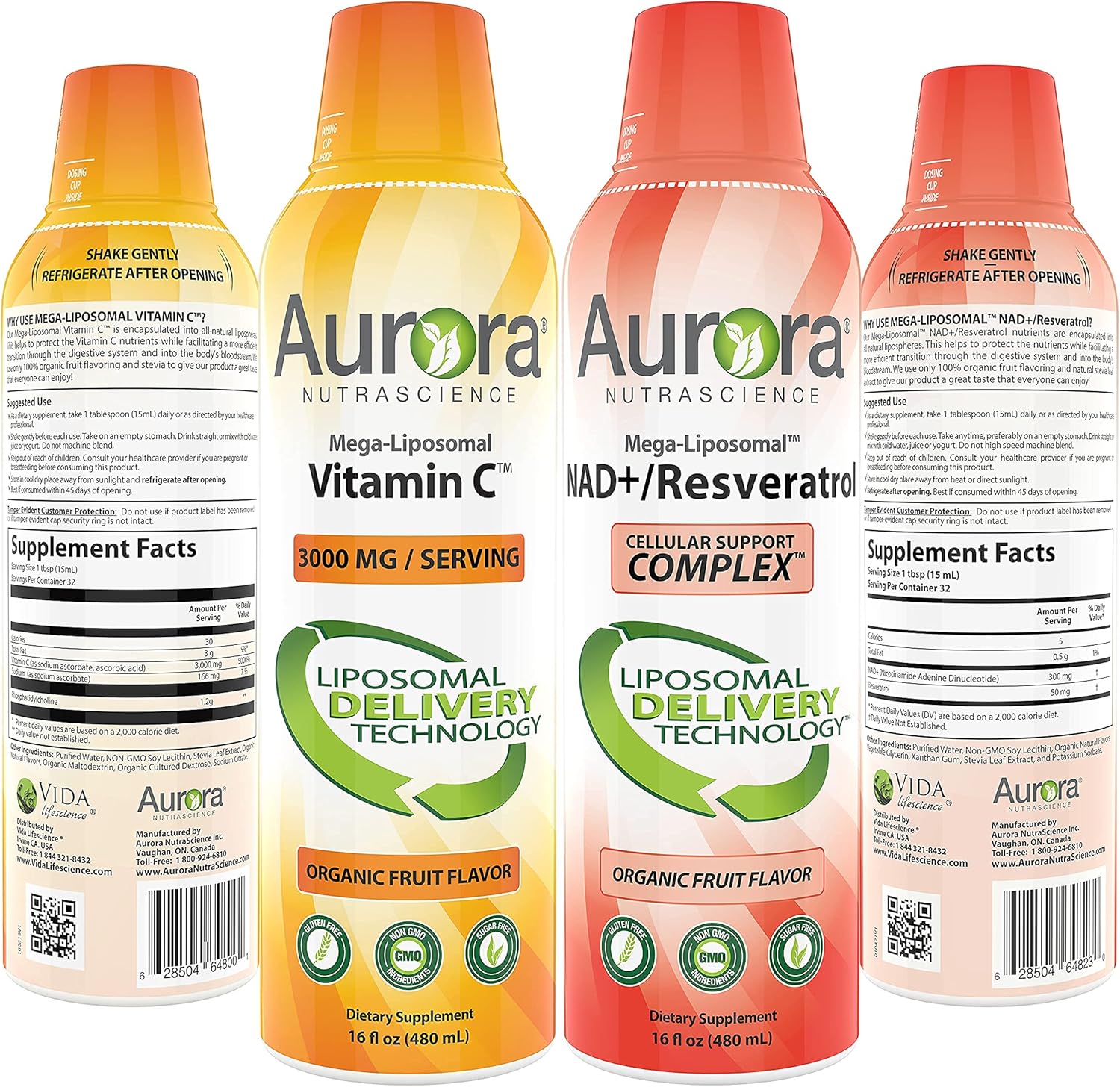 Aurora Nutrascience MegaLiposomal Vitamin C & NAD+/Resveratrol, Gluten Free, Non