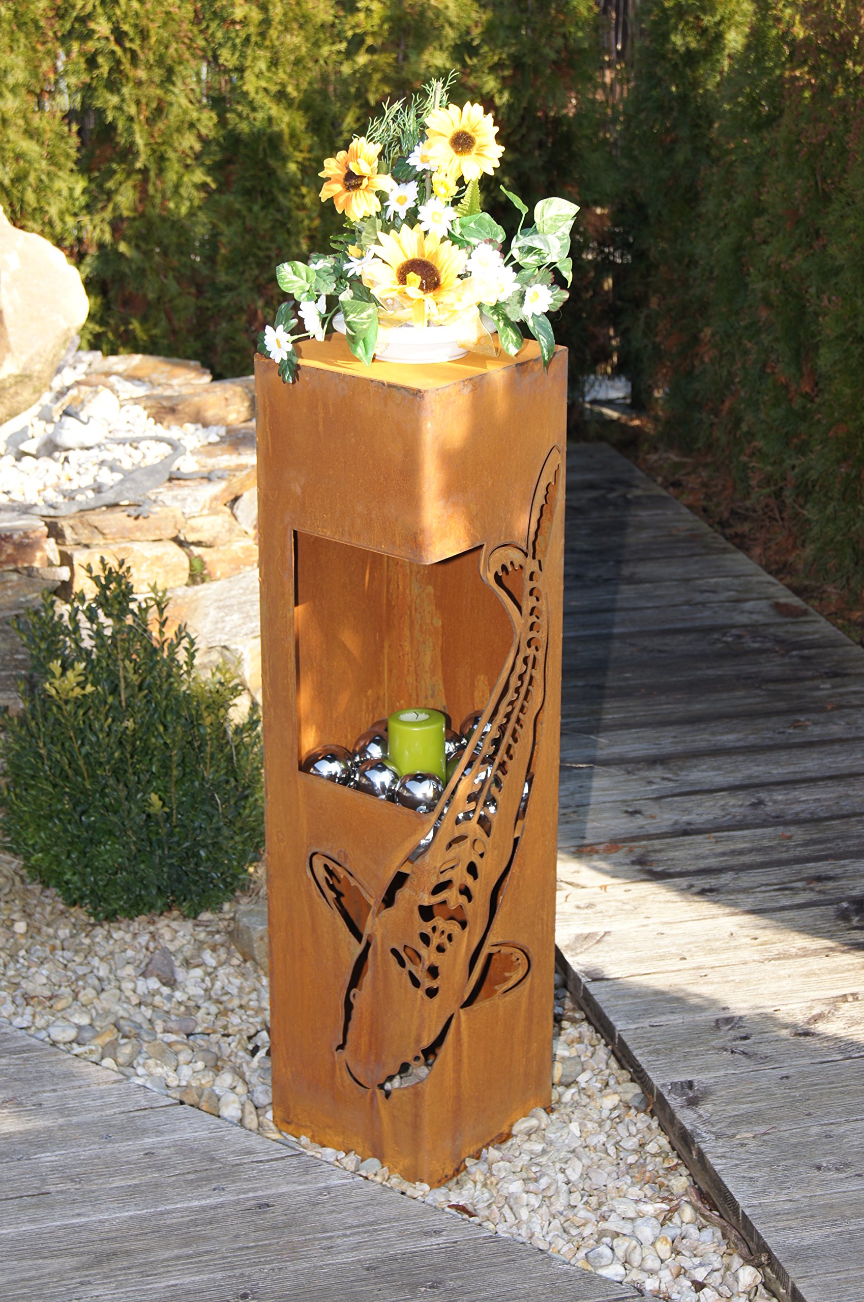 Feuersäule Koi Edelrost Rost Metall Gartendeko Garten Stele Fackel Feuer Säule