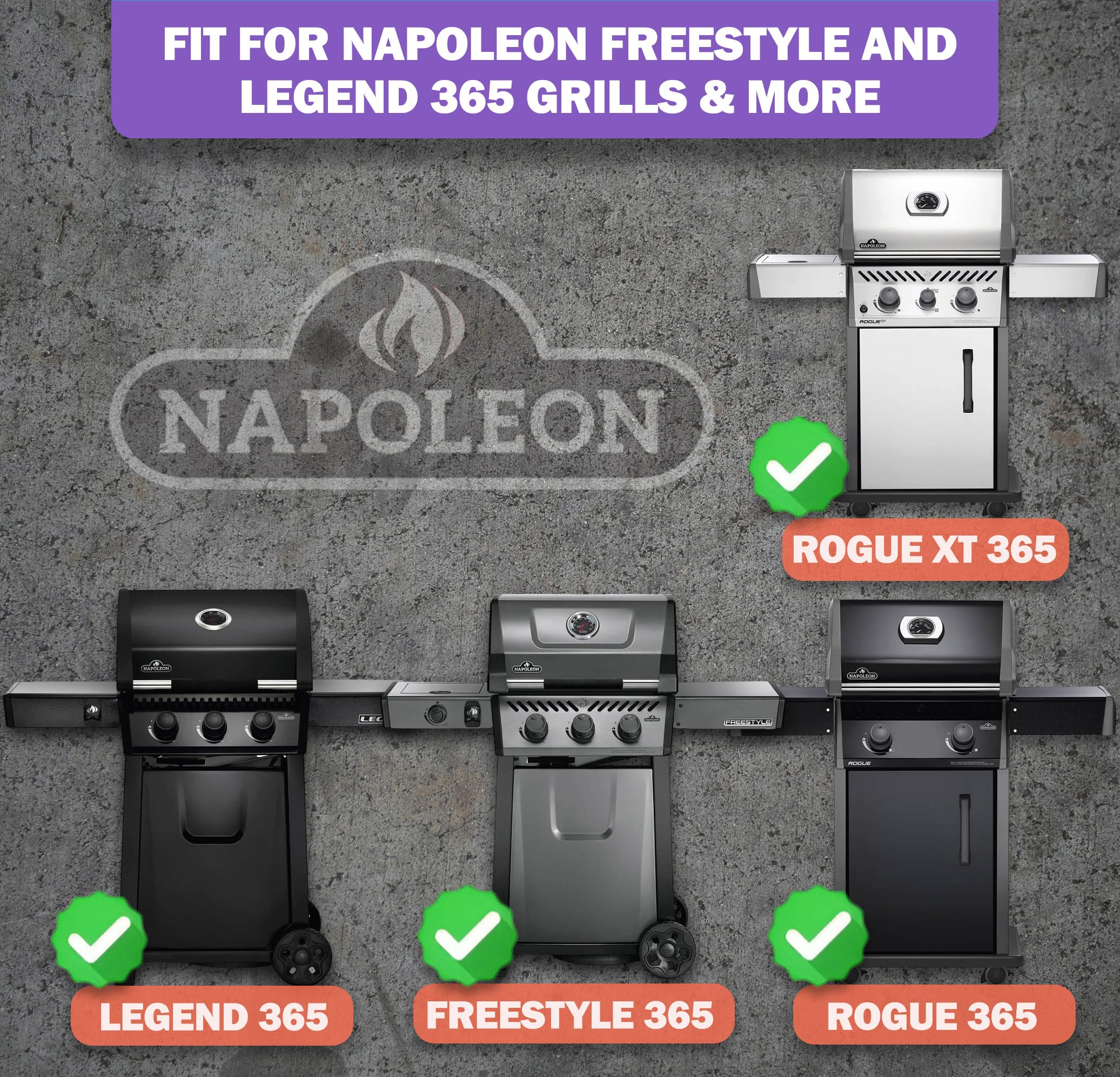 Parti di ricambio per griglie Napoleon Freestyle 365, Legend 365 e Rogue 365, piastre in acciaio smaltato in porcellana e bruciatori in acciaio inox SS 304, confezione da 3 pezzi