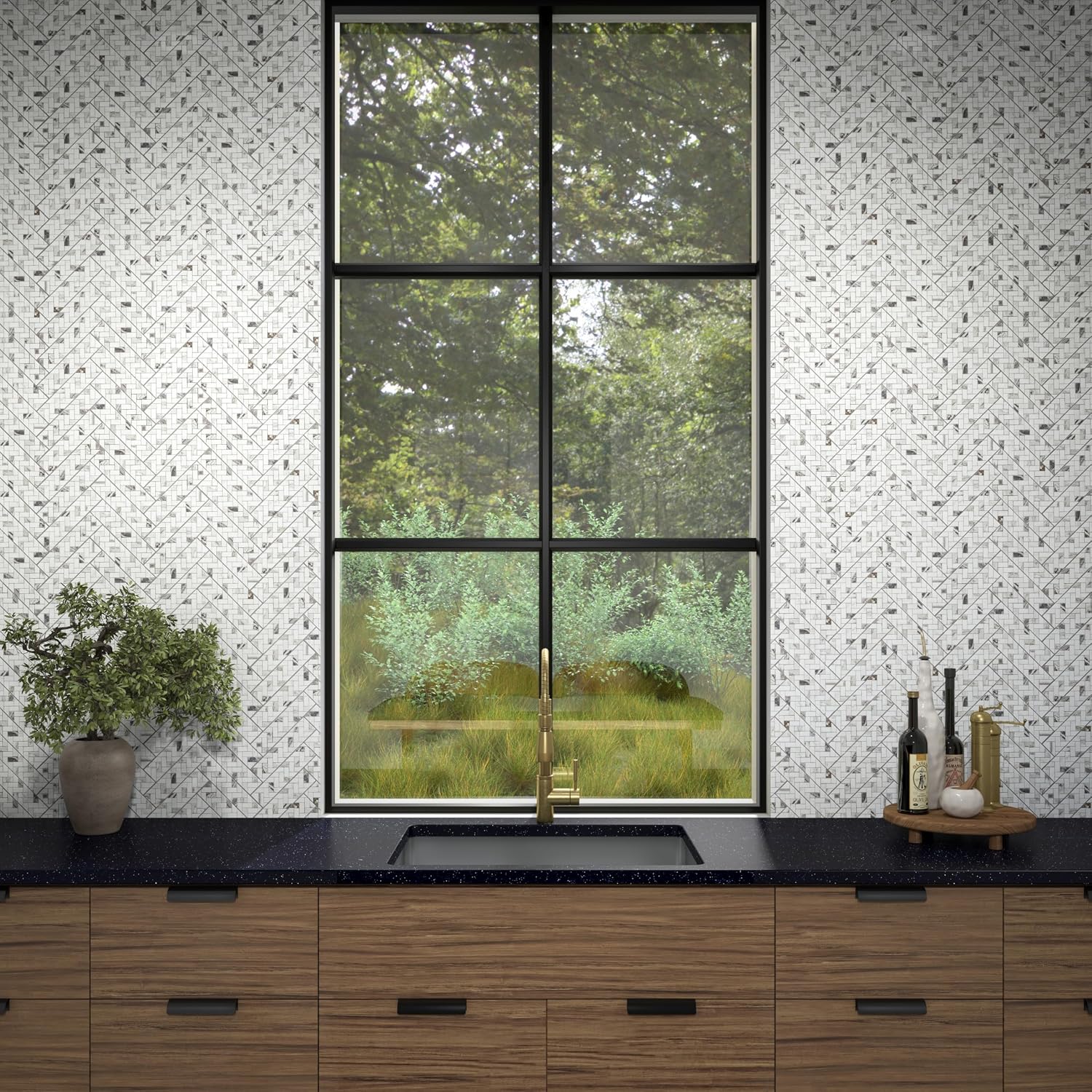 Daltile Eclessia Marble Natural Stone Double Herringbone Mosaic Polished (10 PCS Per Carton) (7.50 SQFT Per Carton)