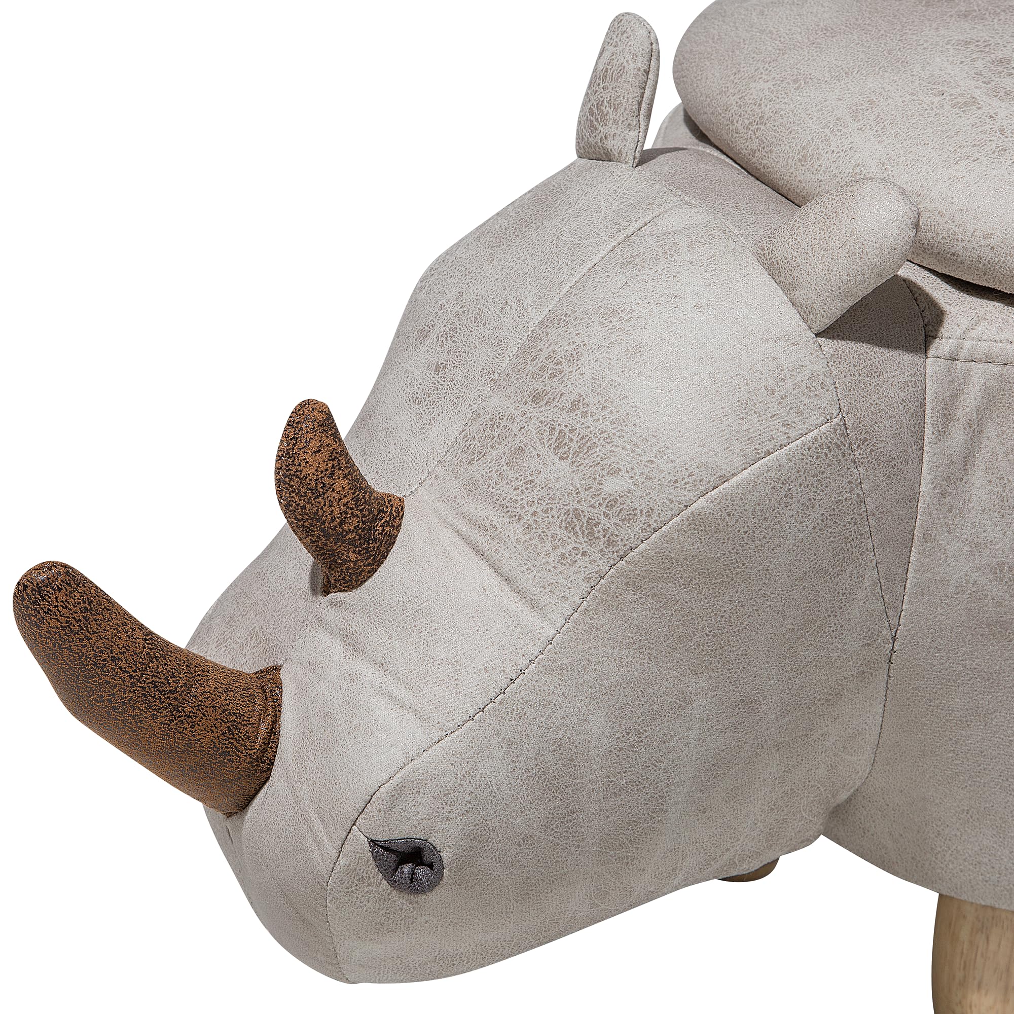 Hocker Nashorn Lederoptik hellgrau Tierhocker für Kinder mit Stauraum Rhino
