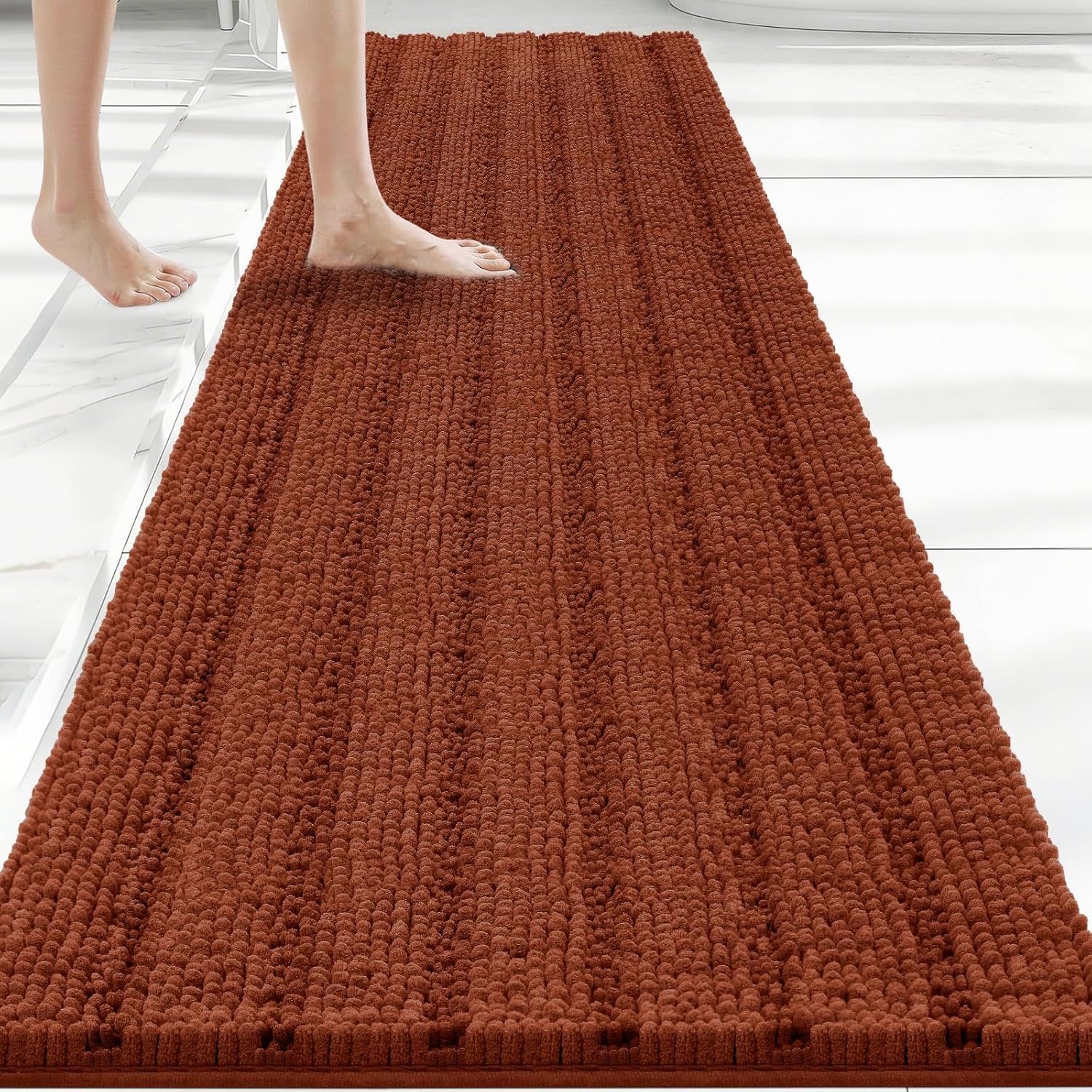 Bcoimo 70"×24" Chenille Bath Mat – Non-Slip with Backing Bath Rug Ultra-Absorbent and Machine Washable Bathroom Mat Quick-Dry Design. Ideal for Bathroom and Tub Areas