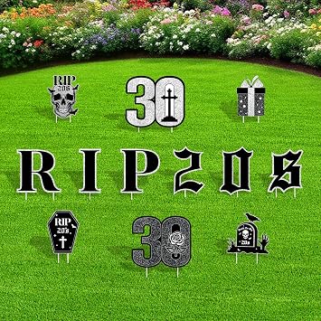 Black 30th Birthday Decorations Yard Signs for Men Women Rip to My 20s Yard Signs with Stakes Death to My 20s Decorations Black Silver 30th Birthday Lawn Signs