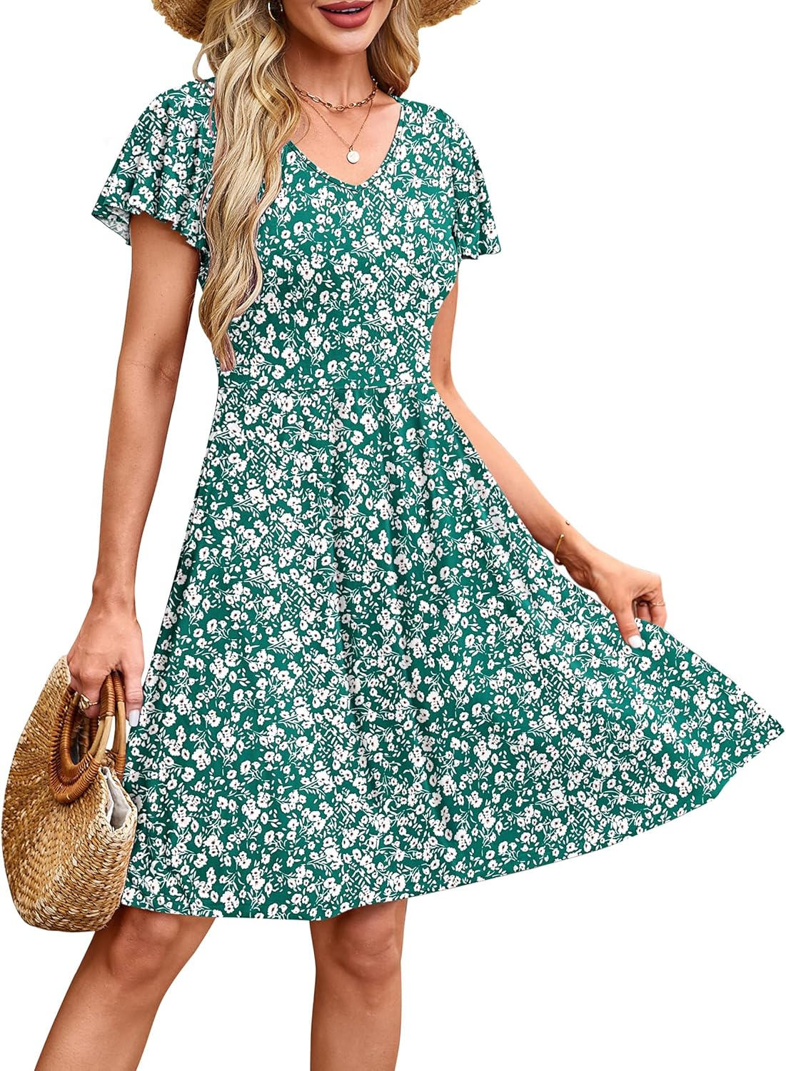 MOLERANI Womens Summer Dresses 2025 - Casual A-Line Sundress with Short Sleeves Floral Print for Beach Vacation S-3XL