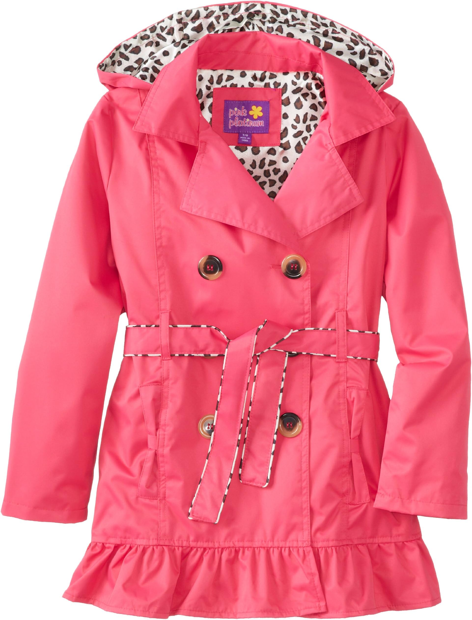 Pink Platinum Big Girls' Double Leopard Trench Coat Jacket