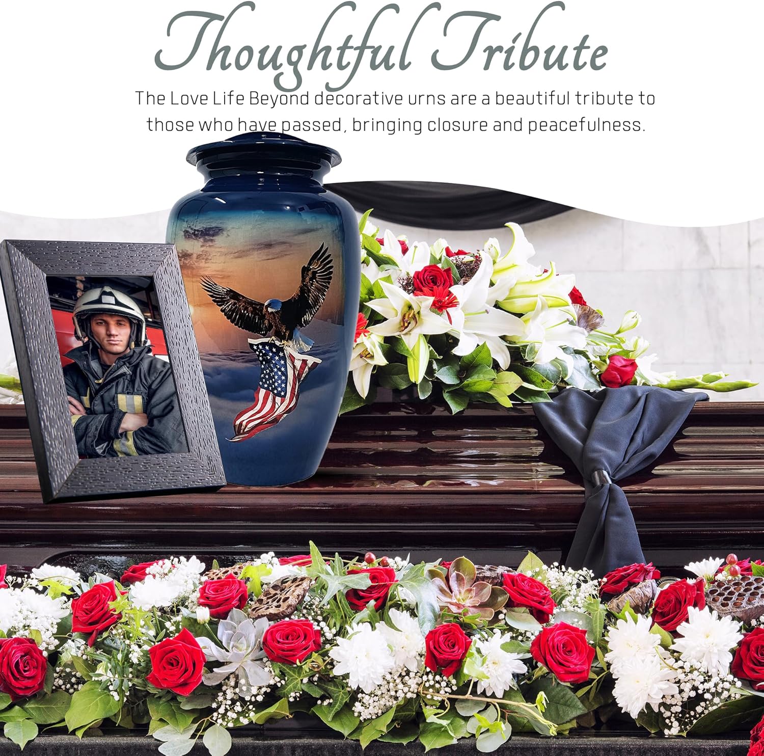 American Flag Eagle Cremation Urns for Human Ashes Adult Male Female Patriotic Veteran Urns for Funeral Burial Memorial Keepsake Urns Adult Large Size Up to 200Lbs - Image 6