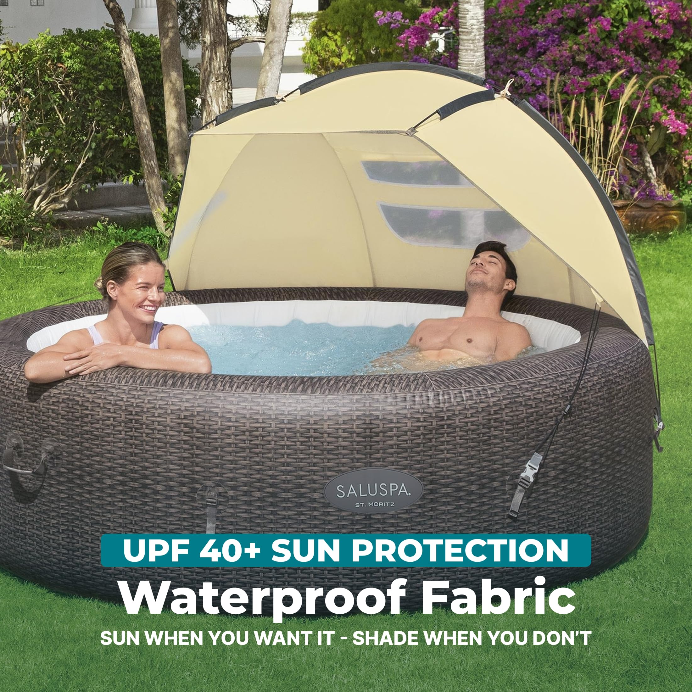Bestway SaluSpa - Parasole antivento con protezione UV, accessorio per fissaggio, con finestre in rete, per vasche idromassaggio gonfiabili rotonde (solo parasole)